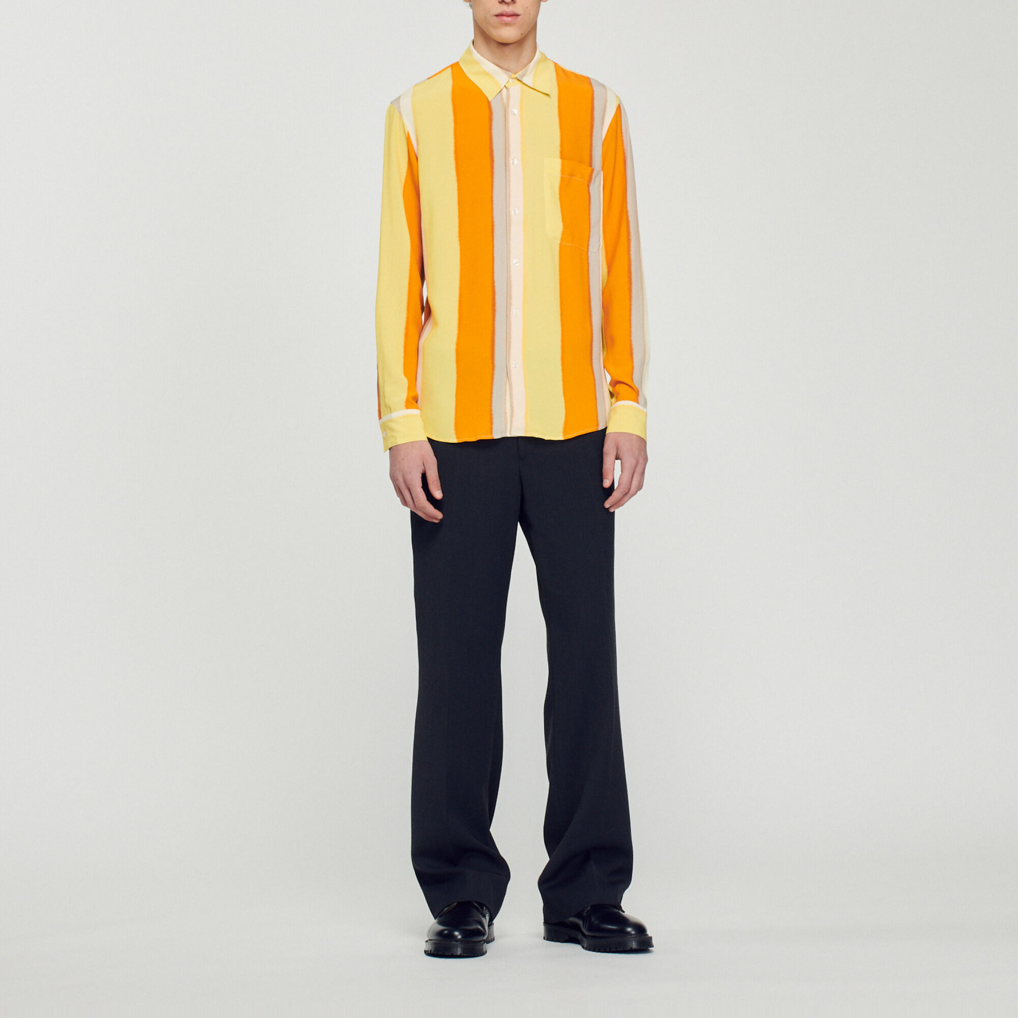 Flowing striped long-sleeved shirt