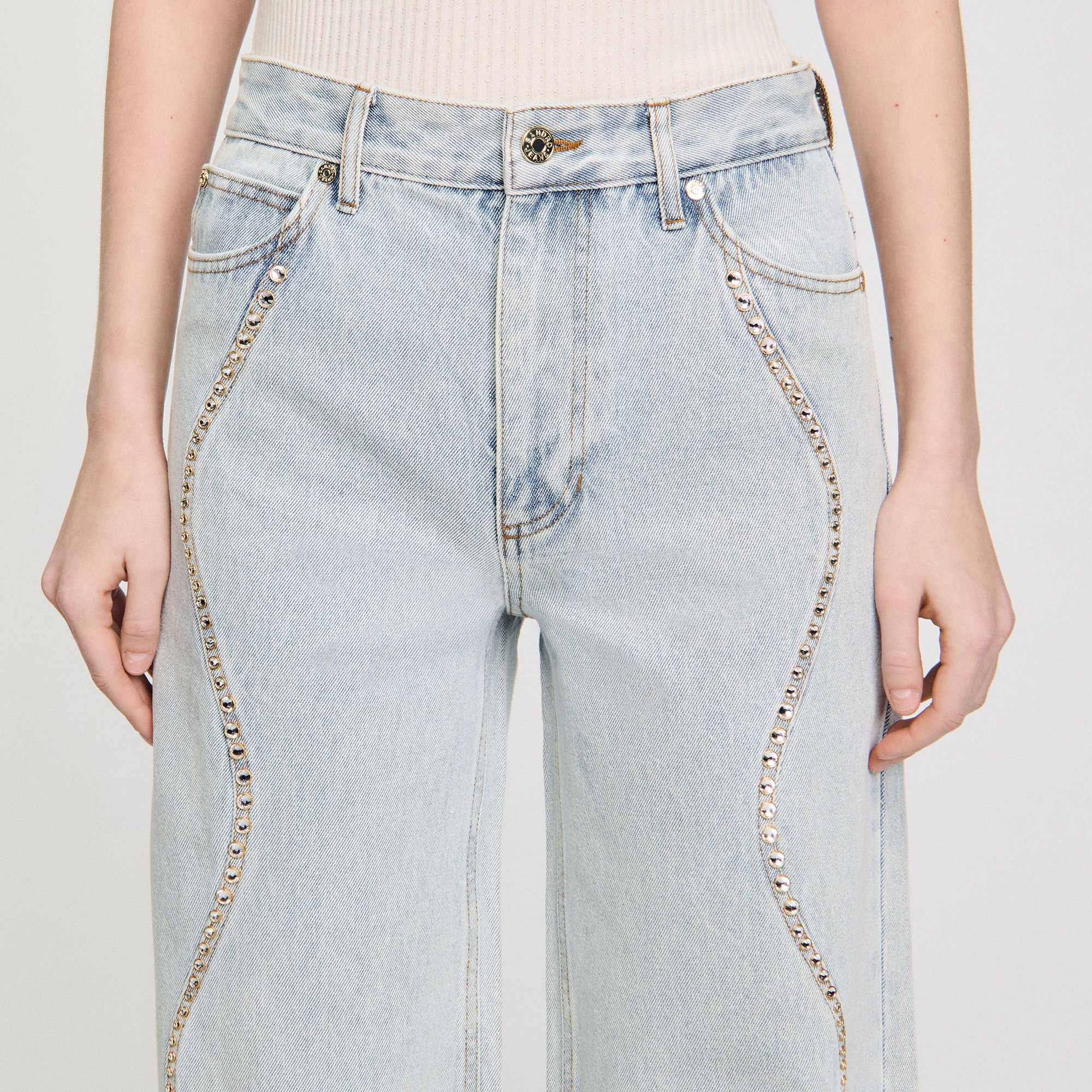 Jeans with rhinestone stripes