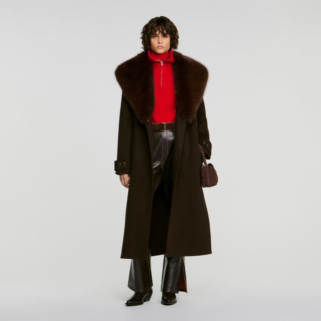 Coat with shearling collar - Women | Sandro