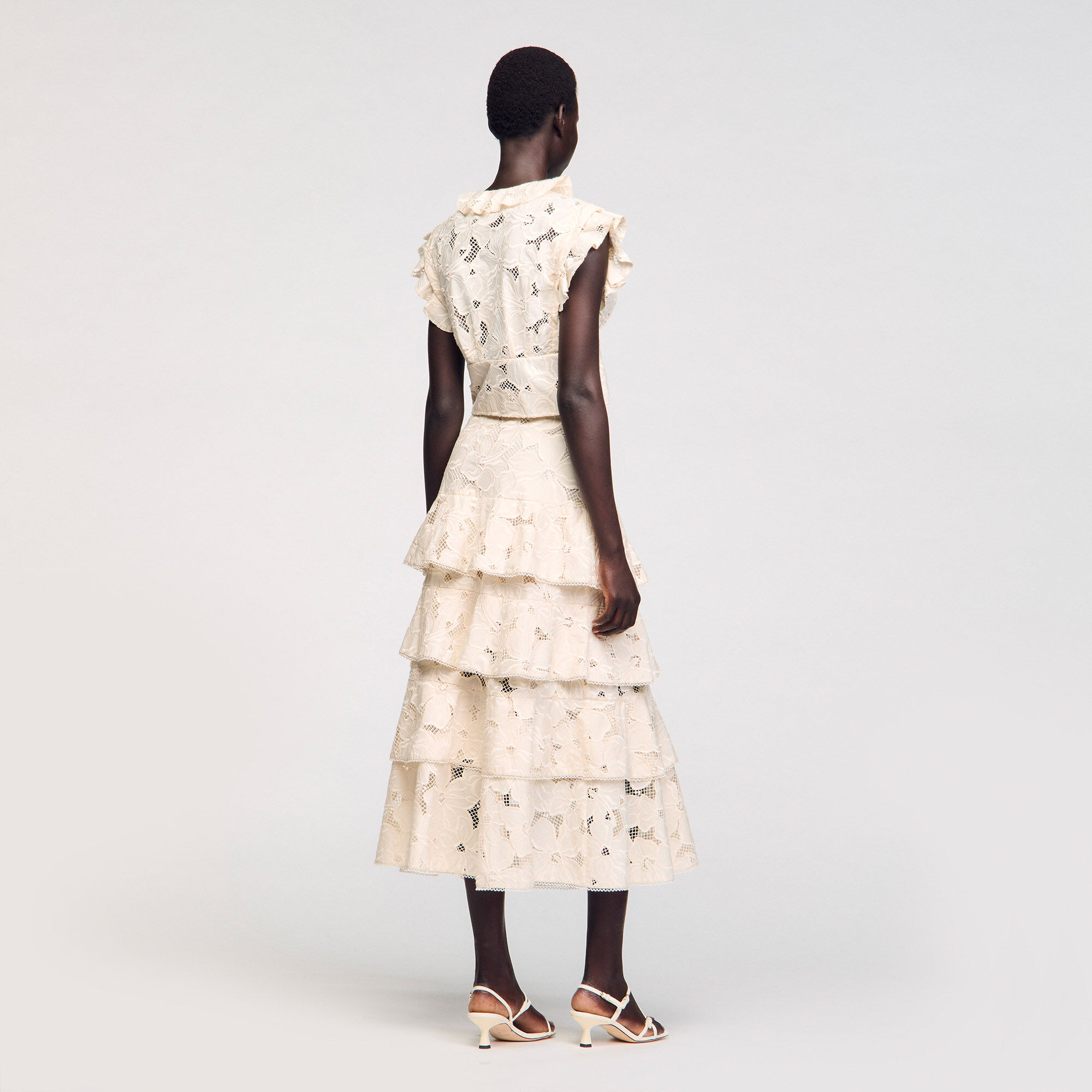 Long frilled skirt white / beige For Women | Sandro Paris