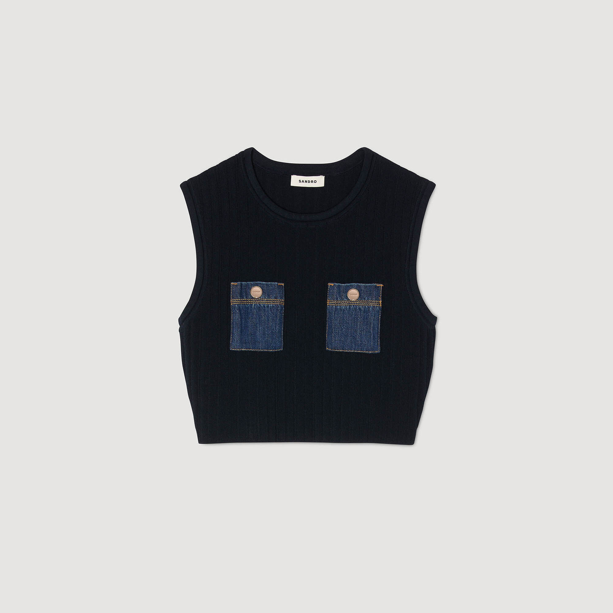 Knit and denim top blue For Women | Sandro Paris