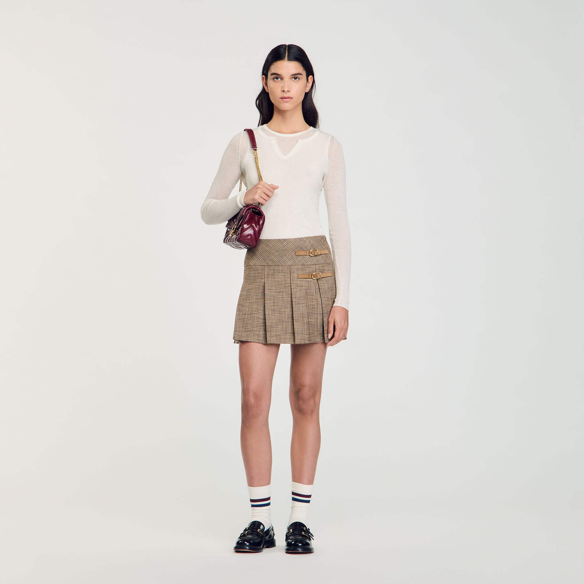 Pleated micro houndstooth skirt brown For Women Sandro Paris