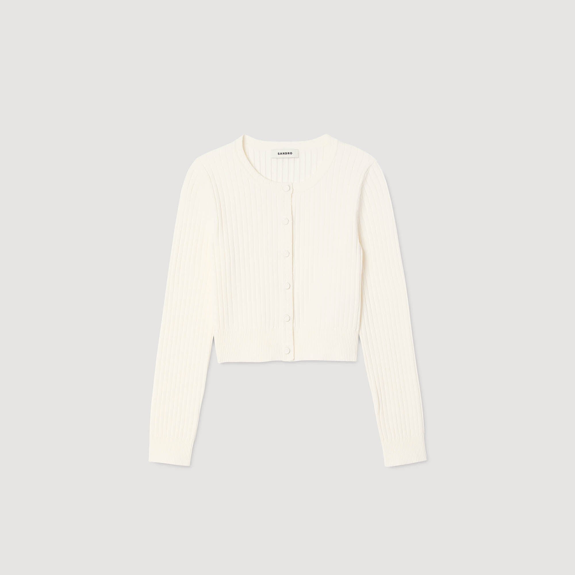 Cropped rib knit cardigan