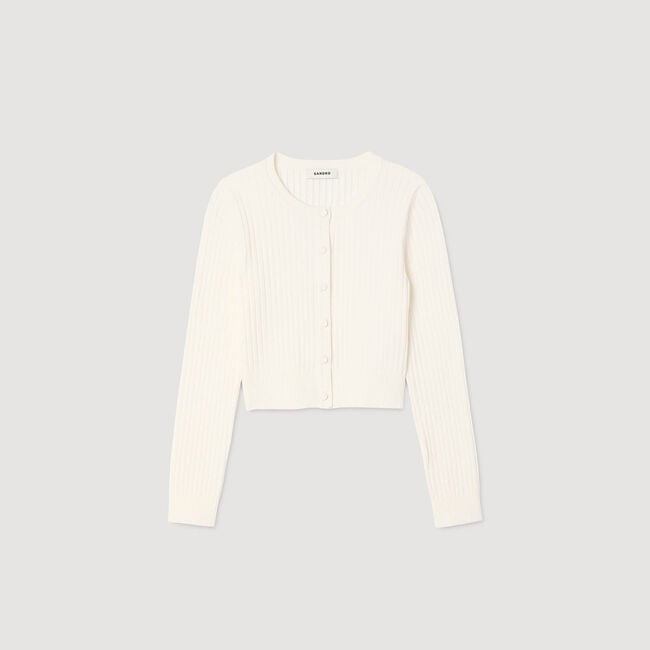 Cropped rib knit cardigan