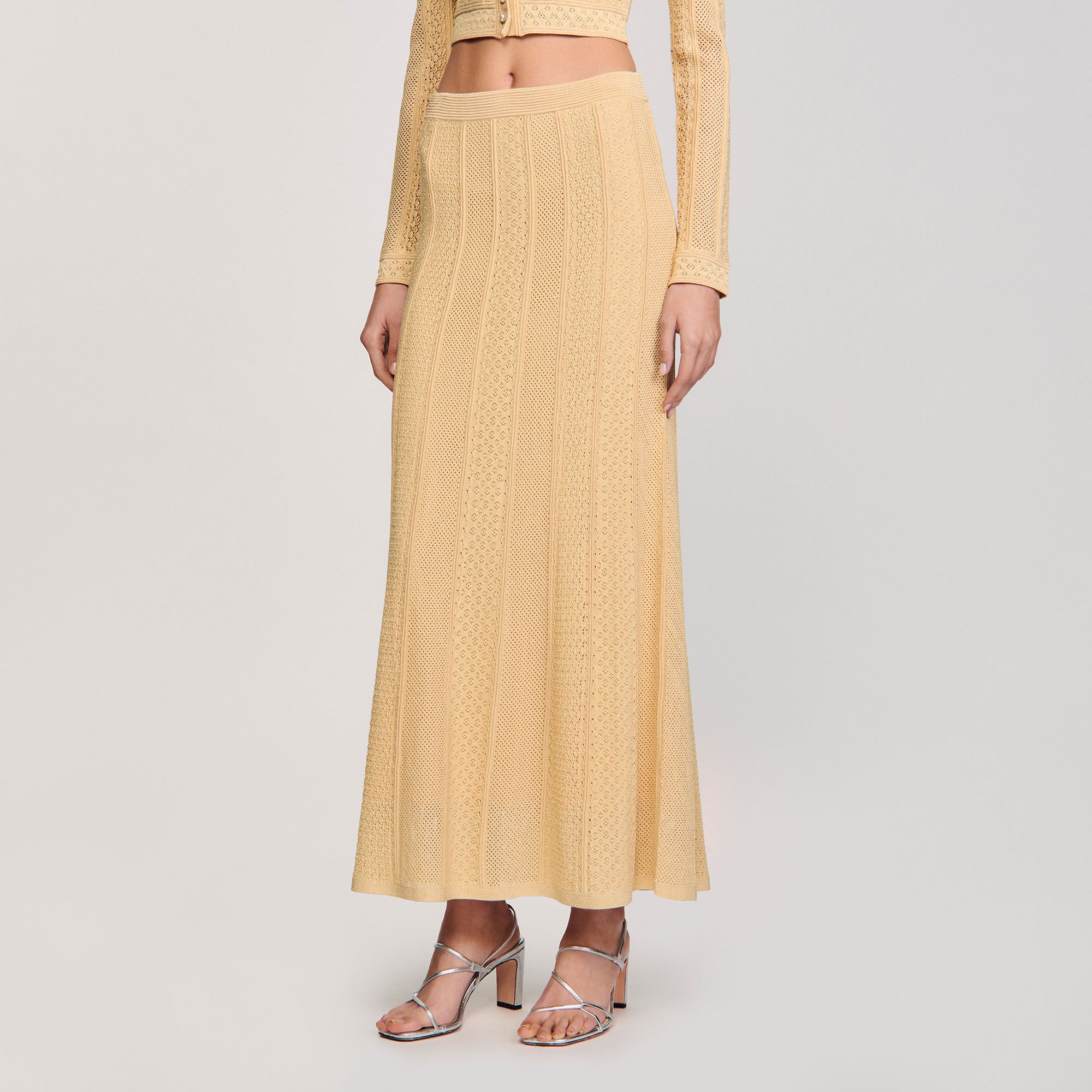 Pointelle knit maxi skirt white / beige For Women | Sandro Paris
