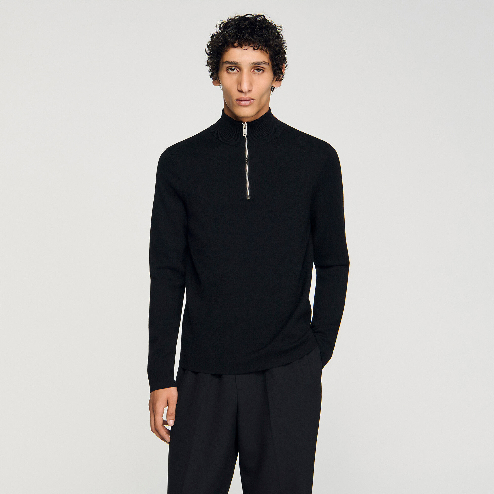 Wool jumper with zip collar