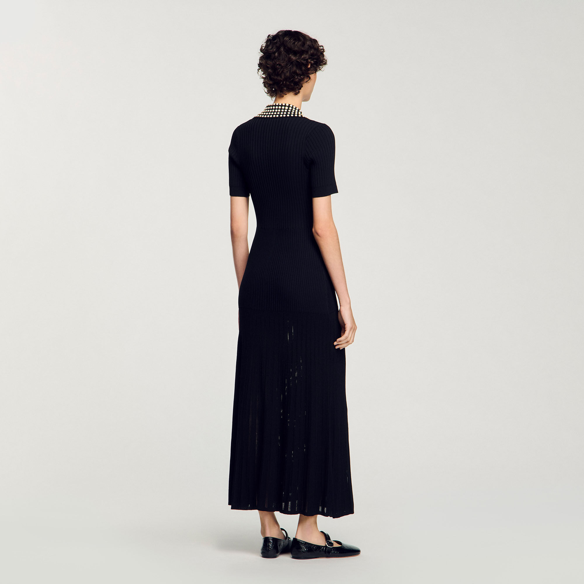 Knit maxi dress with studs black / gray For Women | Sandro Paris