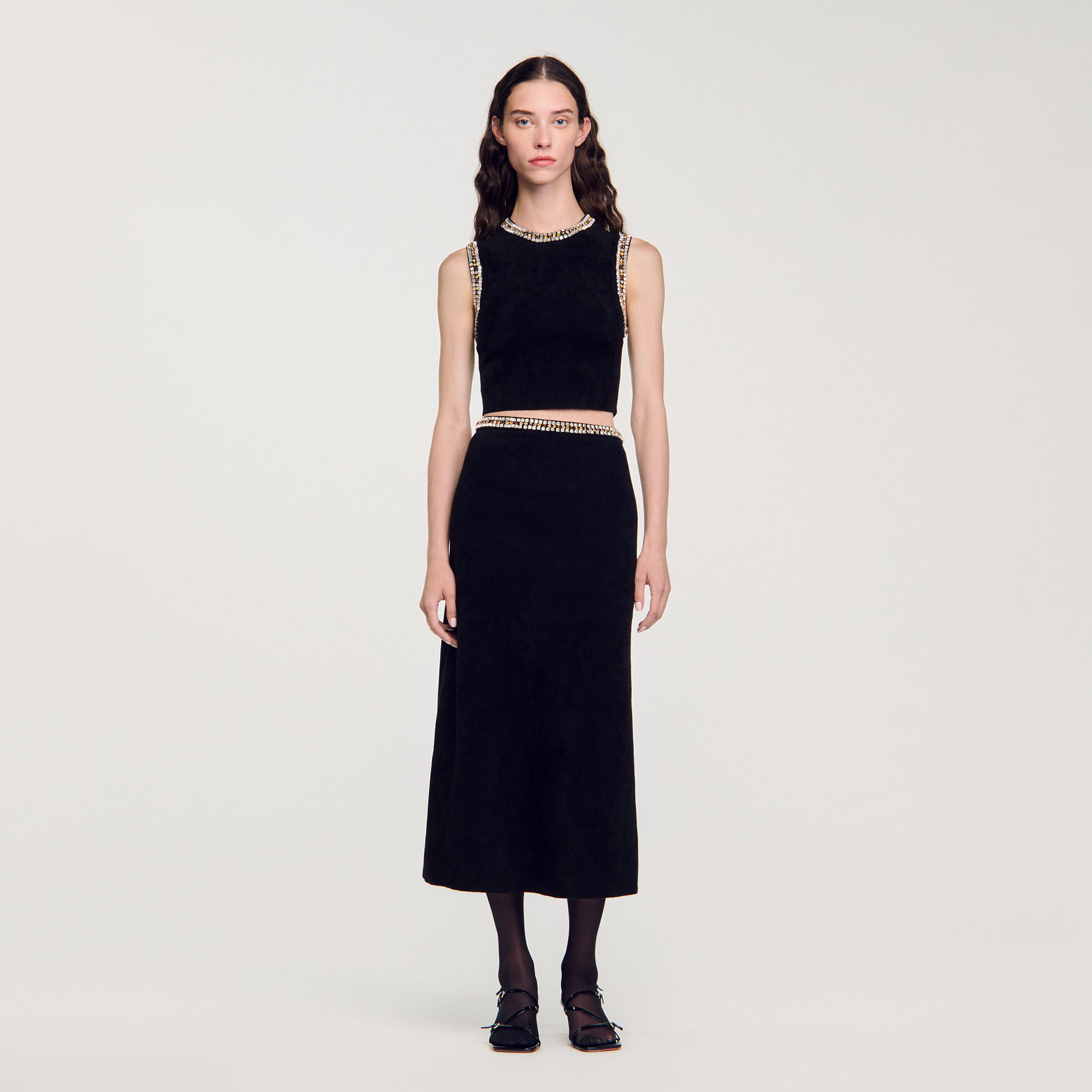 Jewellery-neck knit top black / gray For Women | Sandro Paris