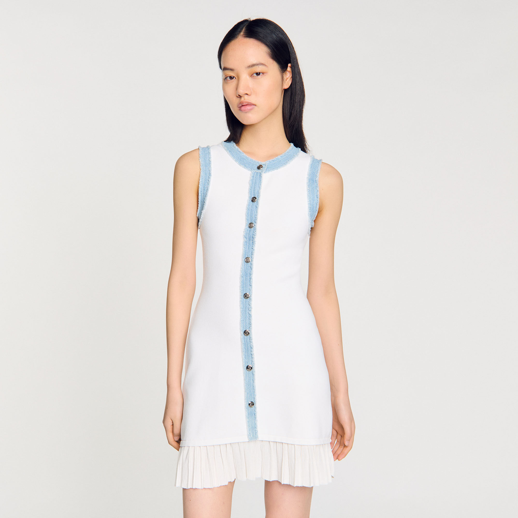 Short knit dress with ruffles white / beige For Women
