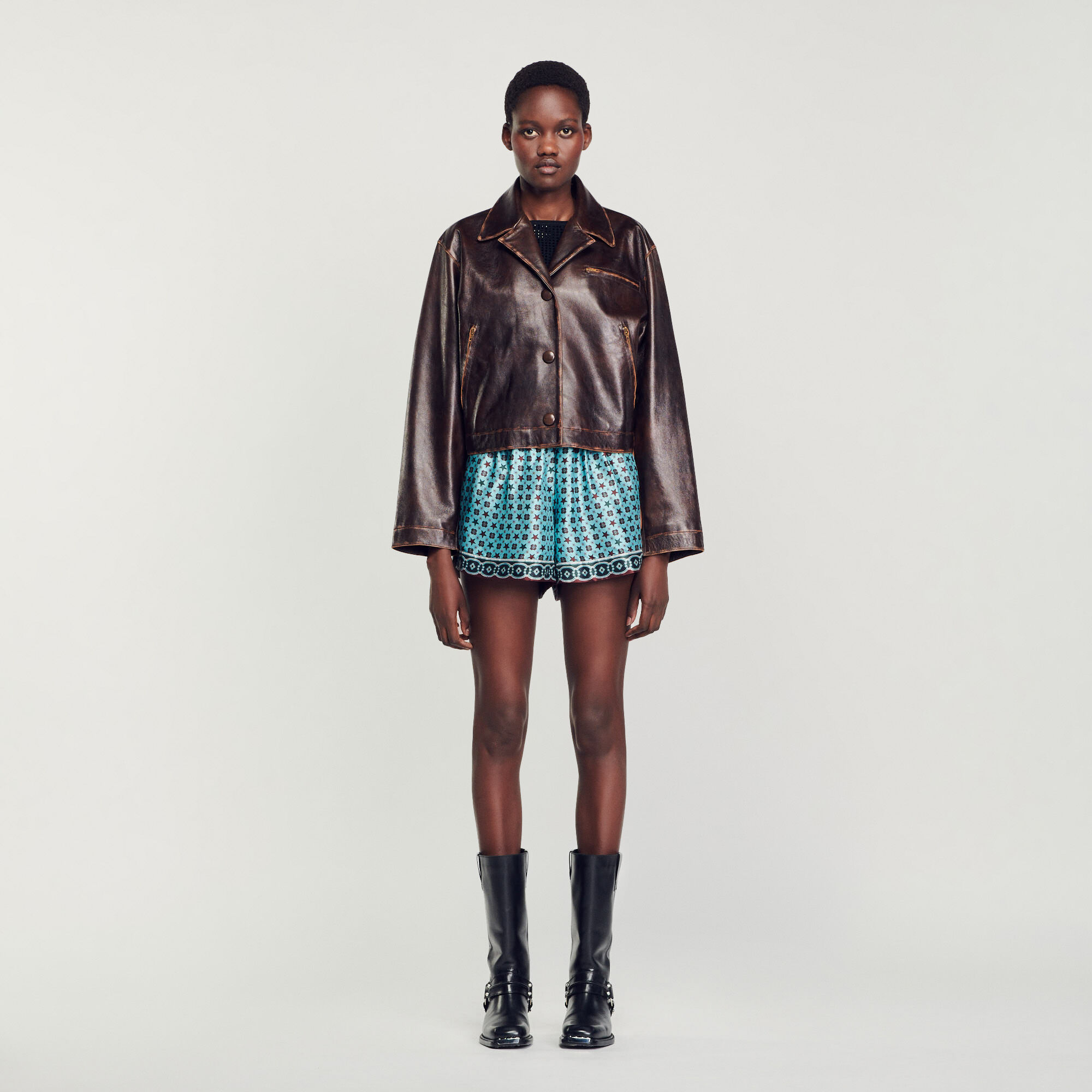 Distressed leather jacket