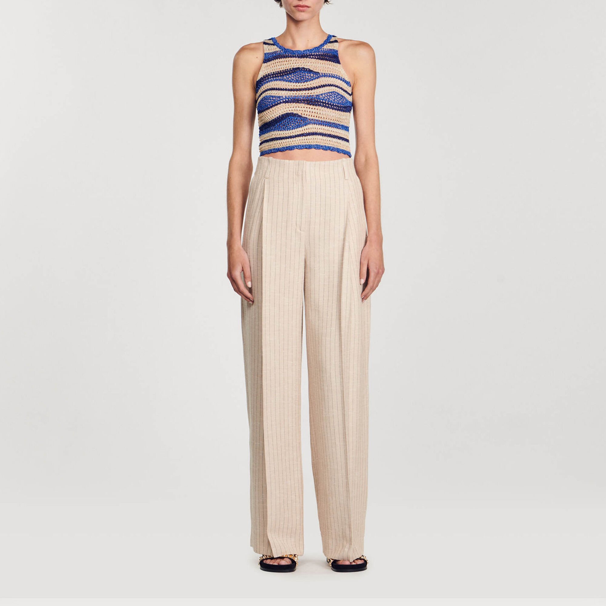 Wide-leg striped floaty trousers