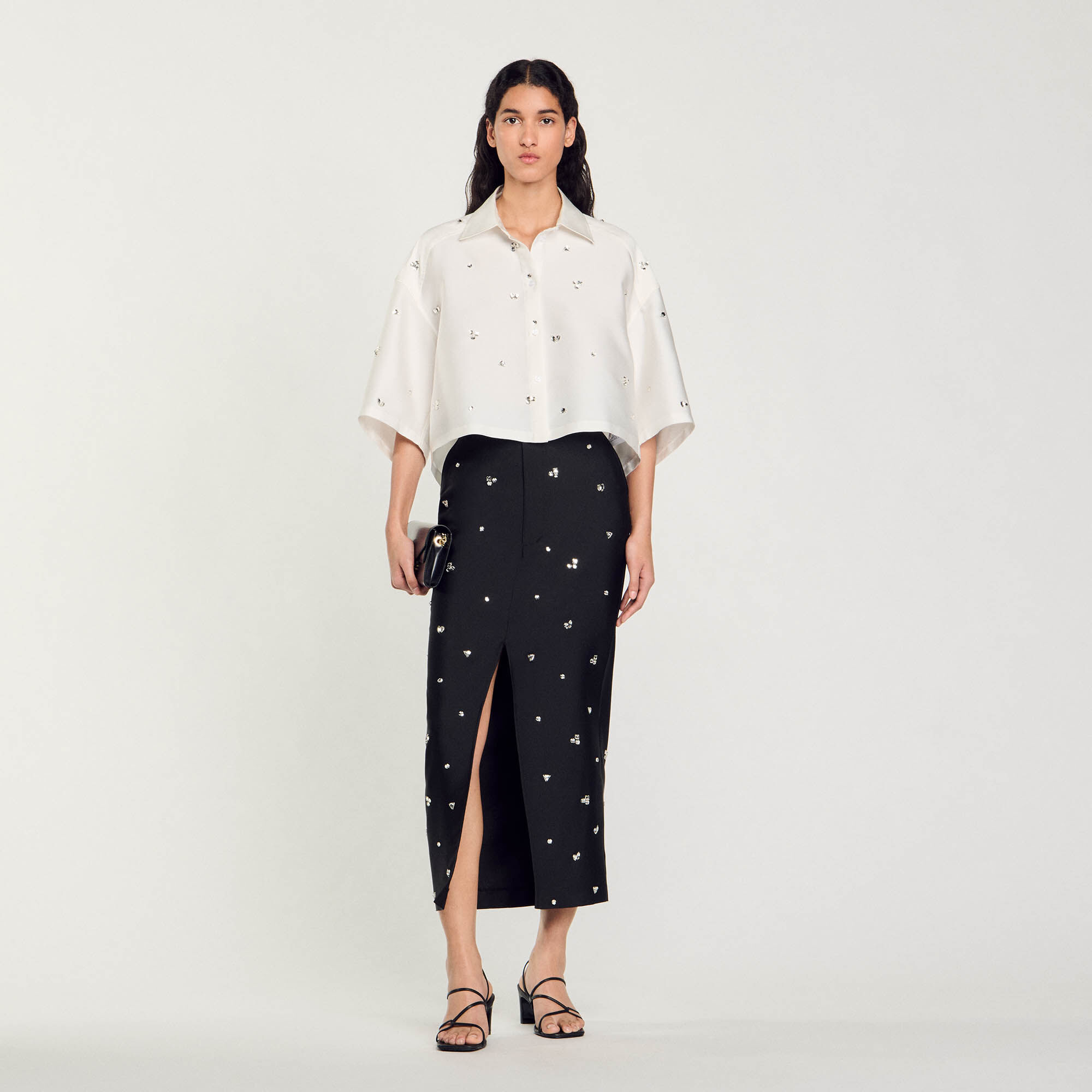 Striped rhinestone shirt pink For Women | Sandro Paris