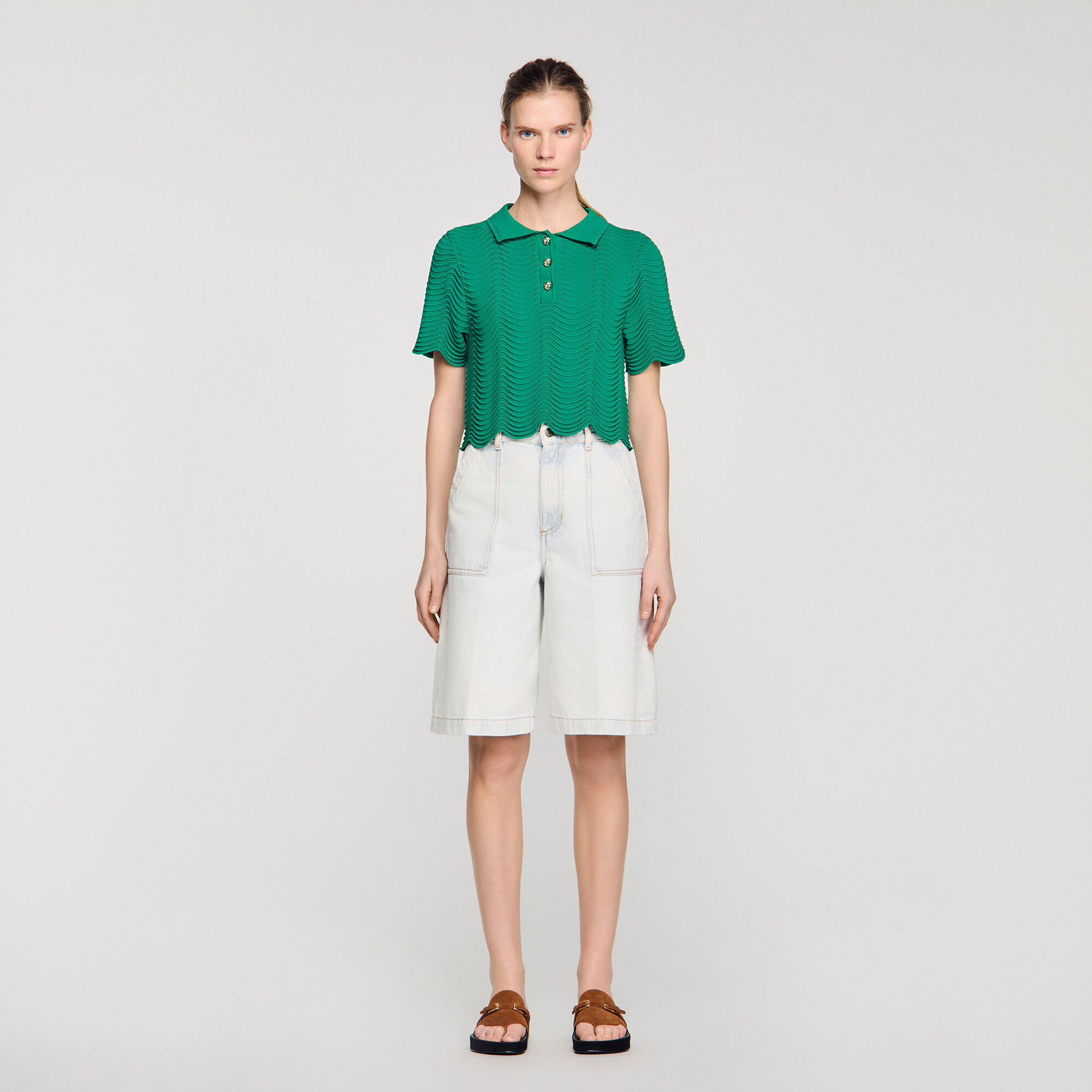 Cropped decorative knit jumper