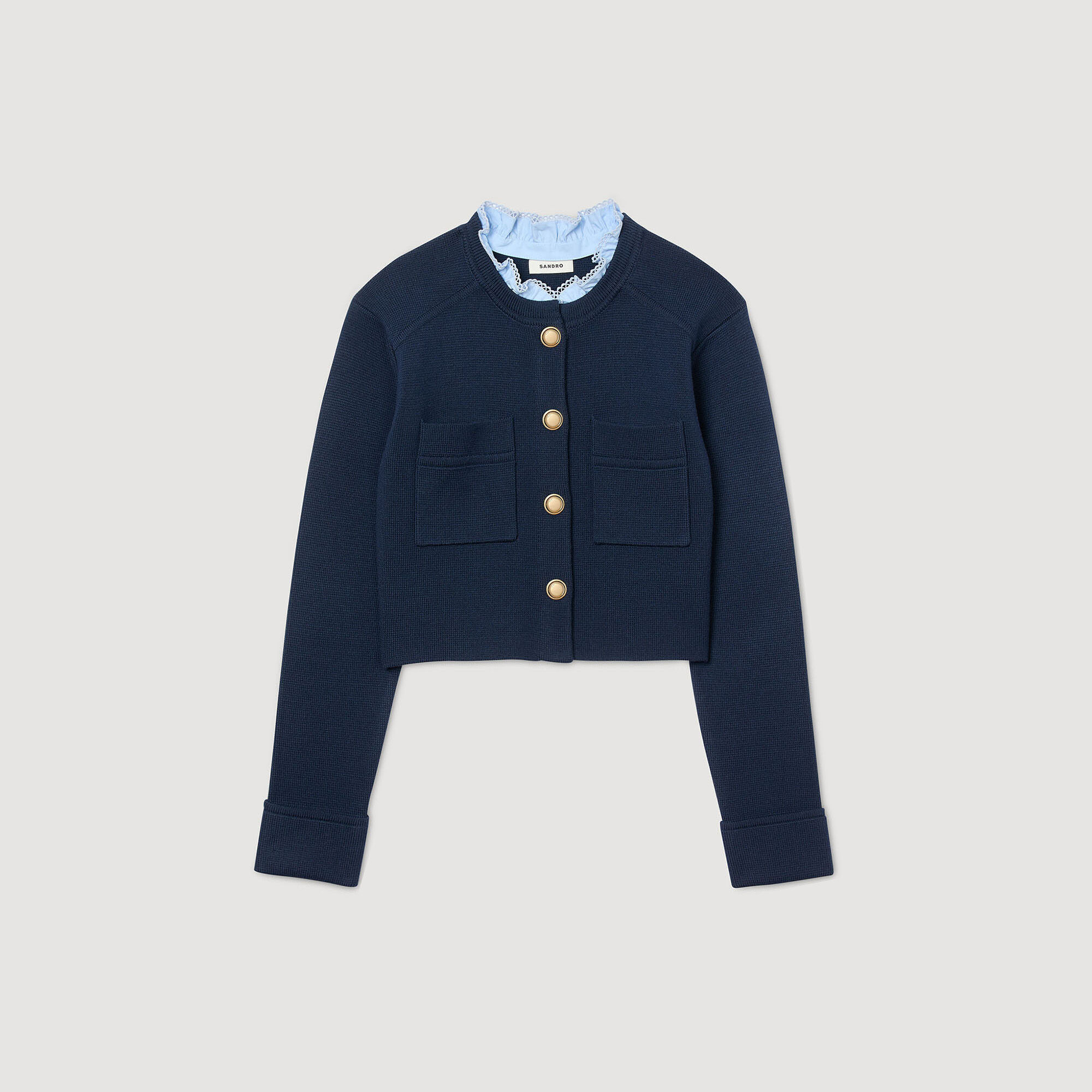 sandro paris カーディガン Cardigan with flower detail blue for Men | Sandro Paris
