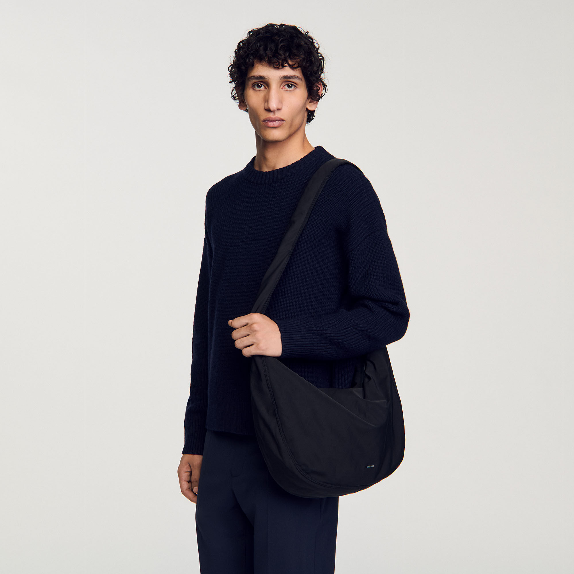 Large nylon hobo bag black gray for Men Sandro Paris