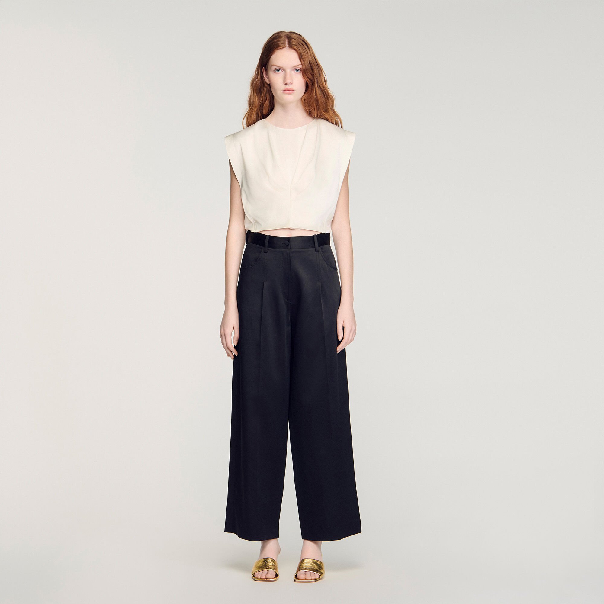Satin-effect wide-leg trousers