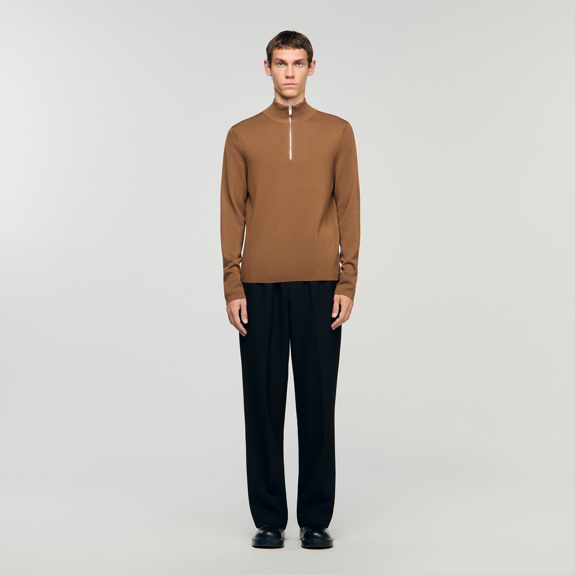 Wool jumper with zip collar