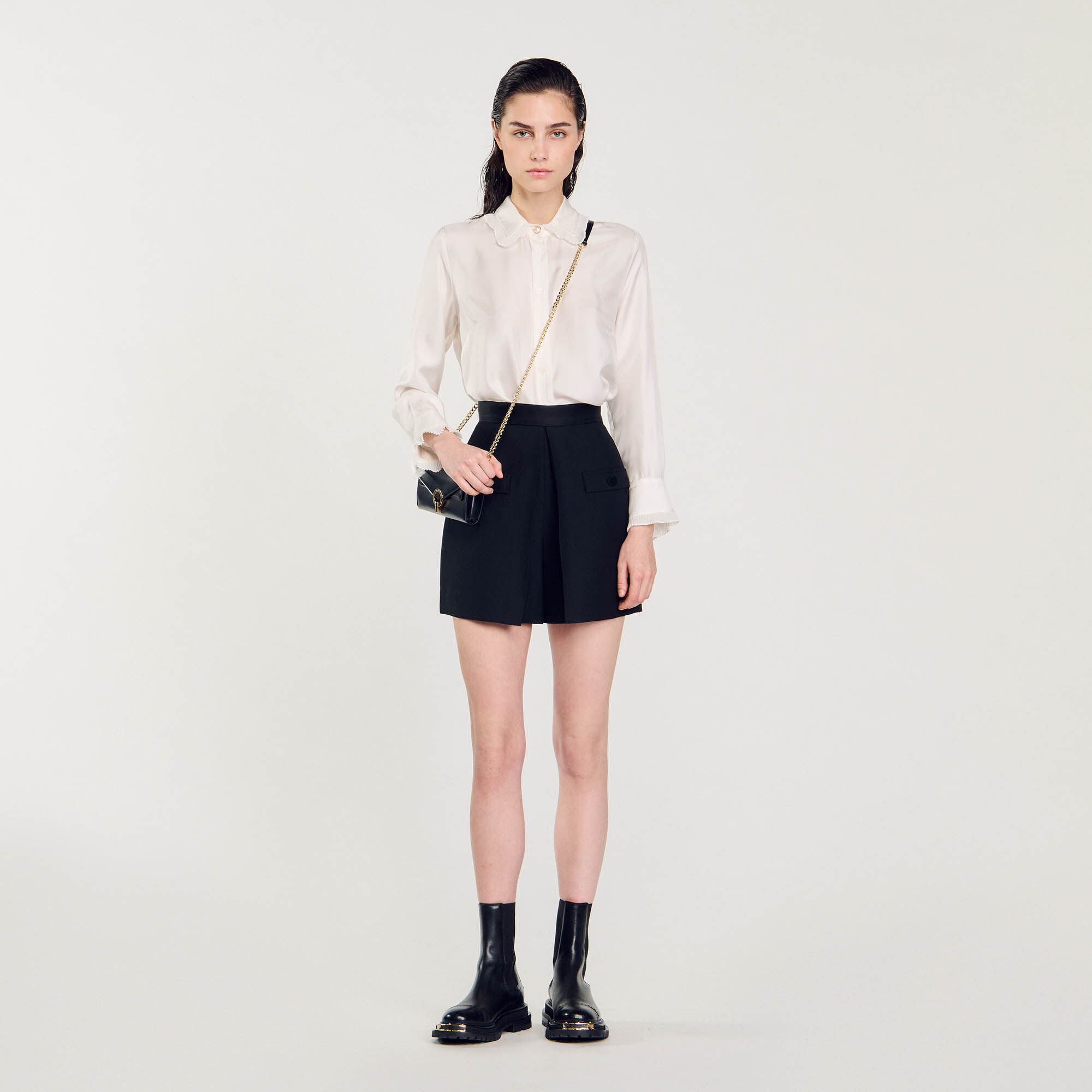 High-waisted shorts with buttons black / gray For Women