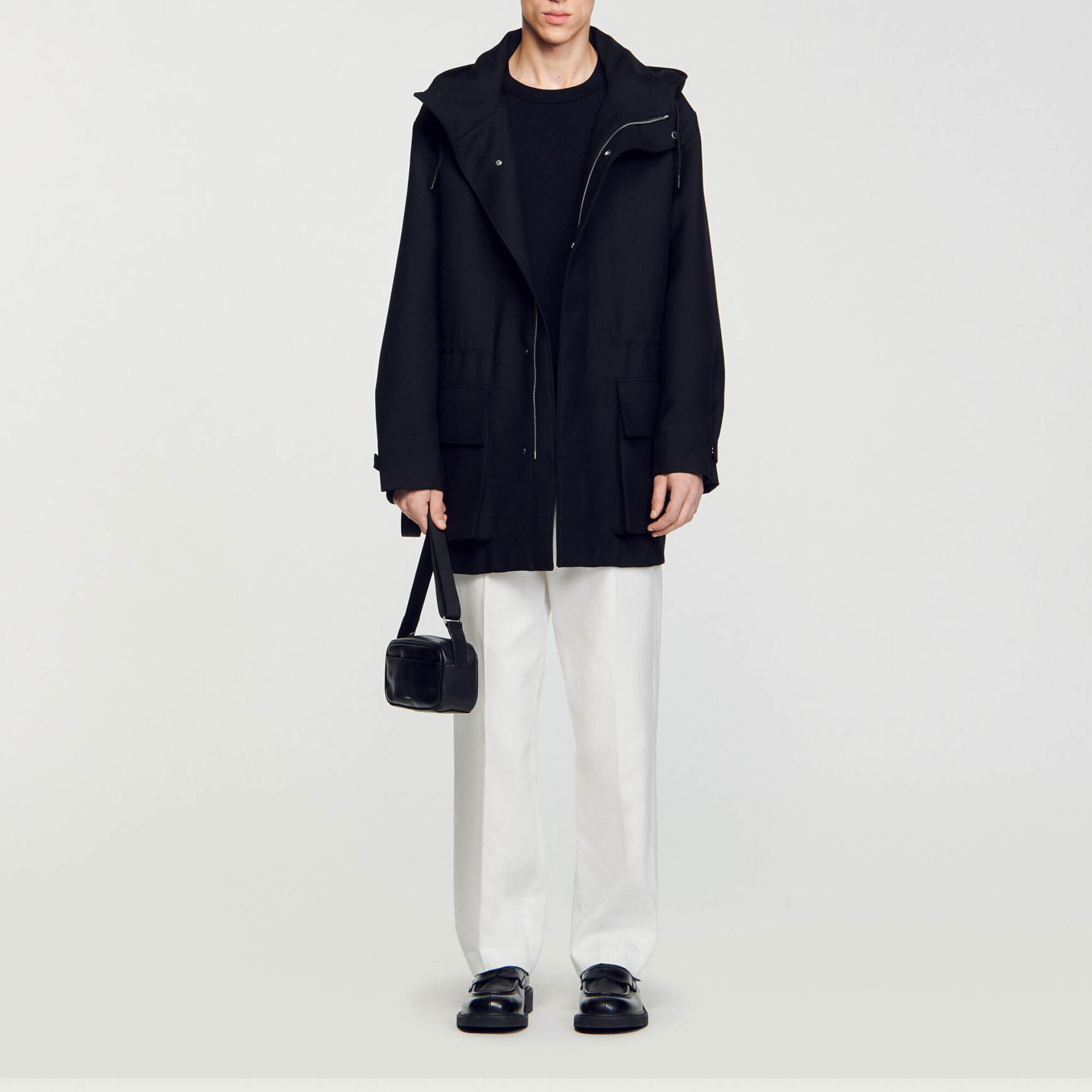 Technical fabric parka black gray for Men Sandro Paris
