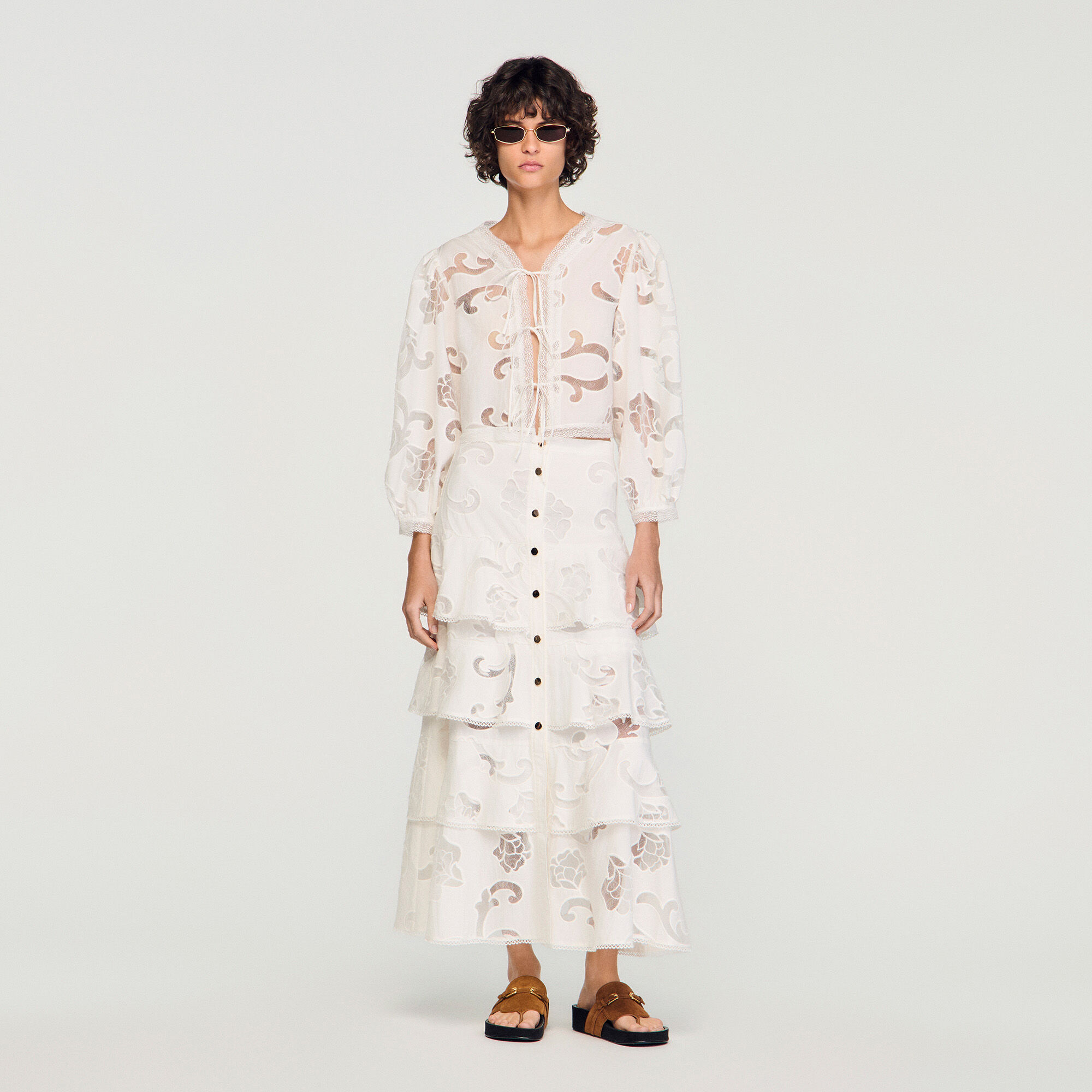 Long openwork cotton skirt
