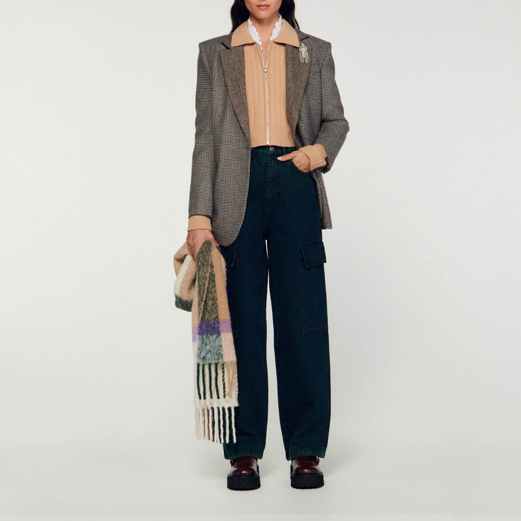 Cropped knitted cardigan Natural Sandro Paris