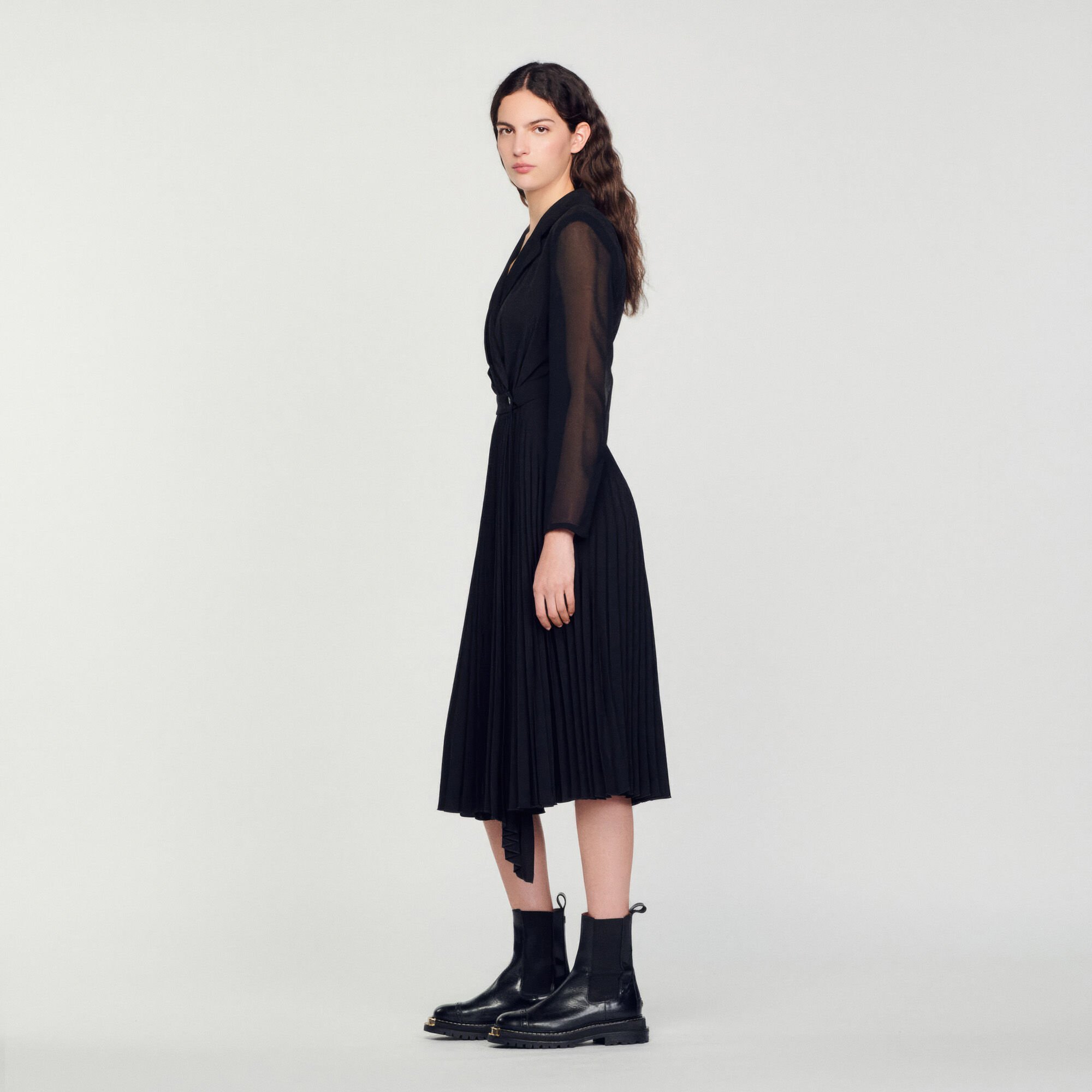 Dual-material long-sleeved dress black / gray For Women