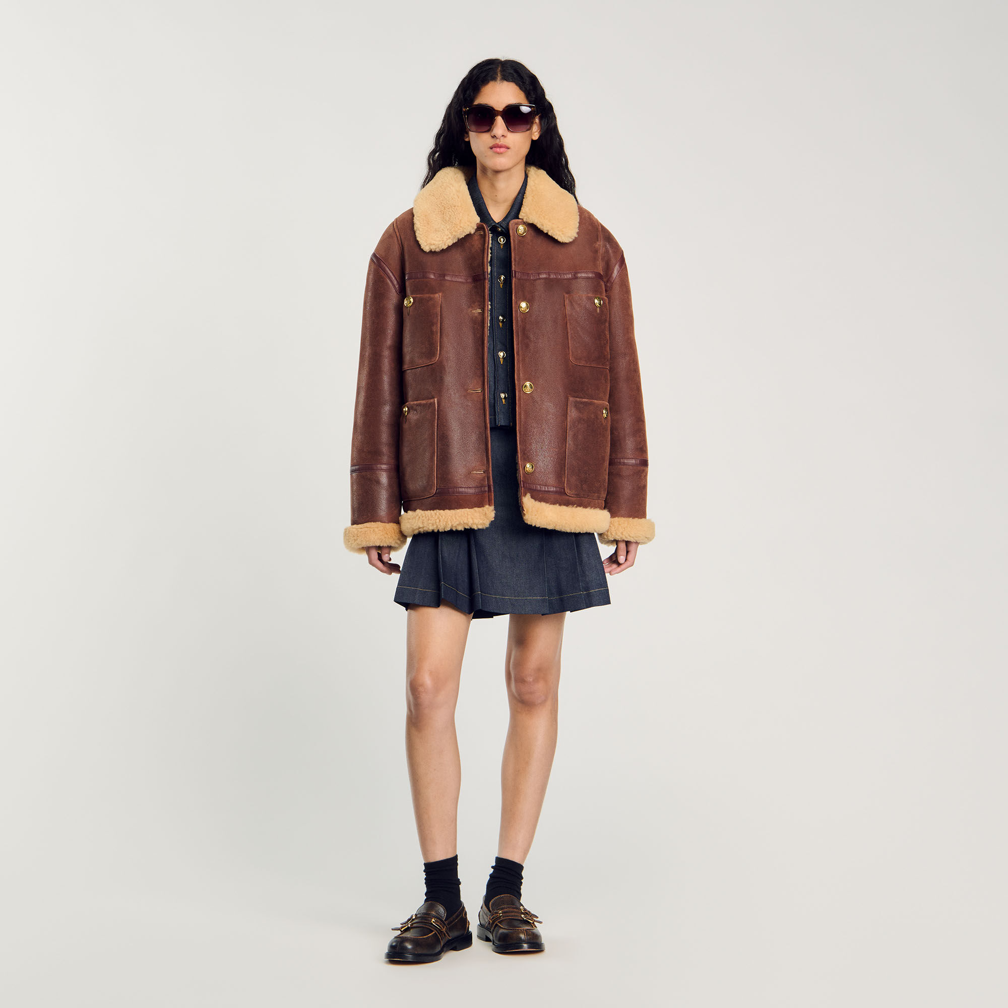 Sandro shearling coat discount