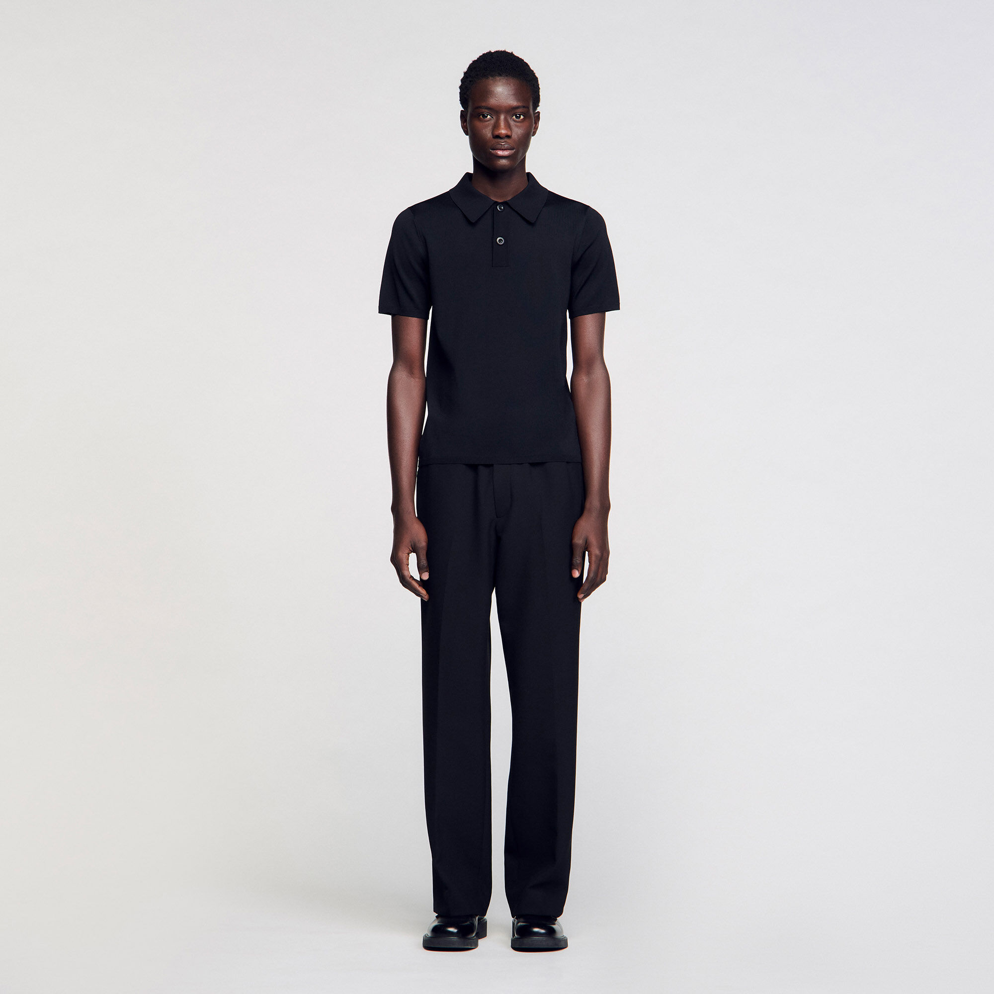 Short-sleeve knitted polo shirt black / gray for Men