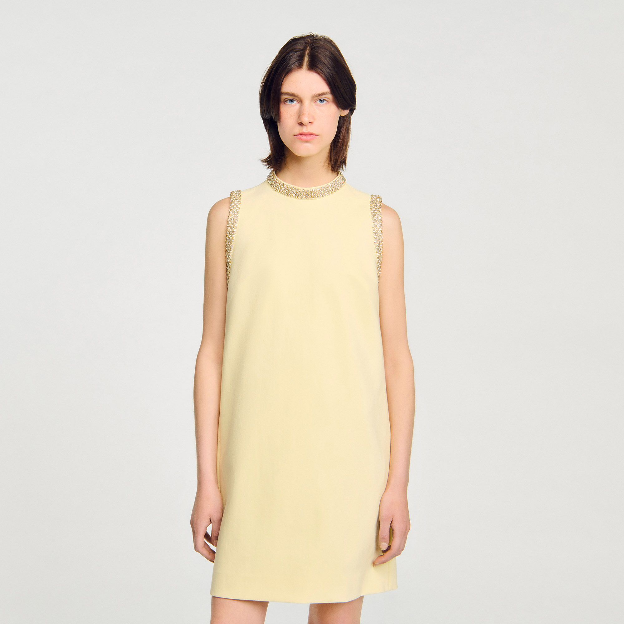 Short dress with rhinestone details yellow / orange For
