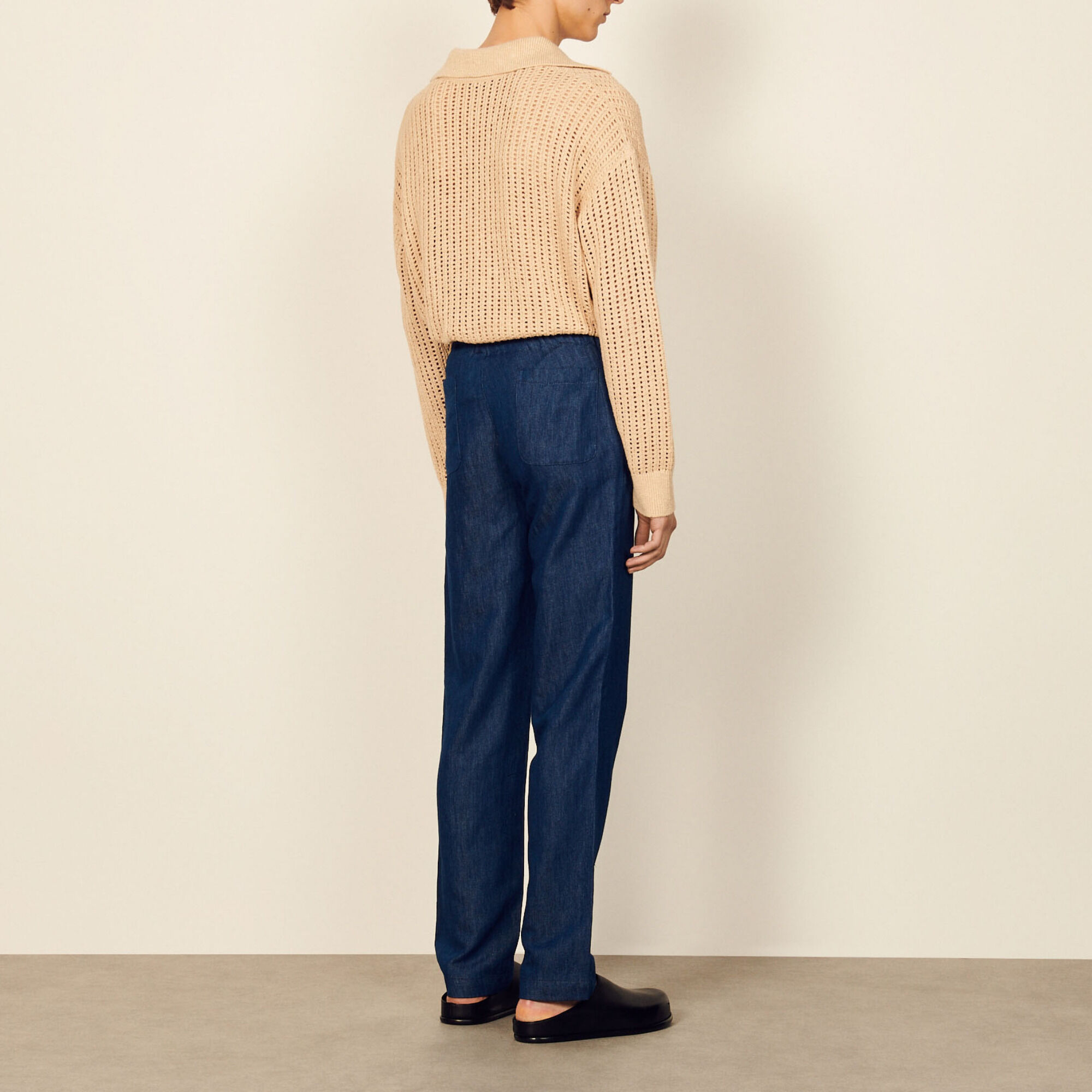 Wide-leg chambray trousers