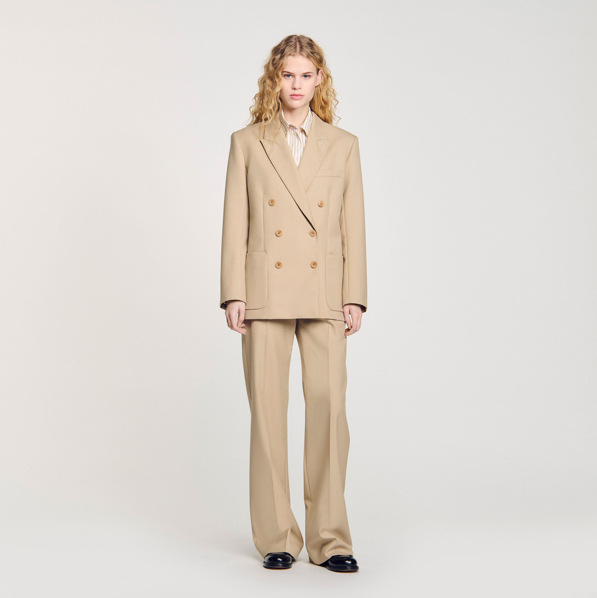 人気ランキング jacket suit Double-breasted white Sandro | Women For beige / ジャケット・アウター