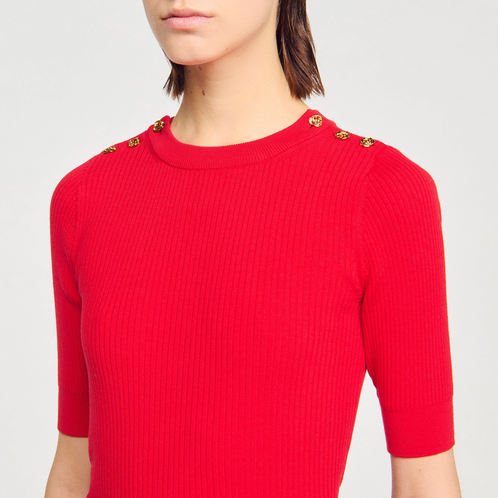 Short-sleeve ribbed jumper