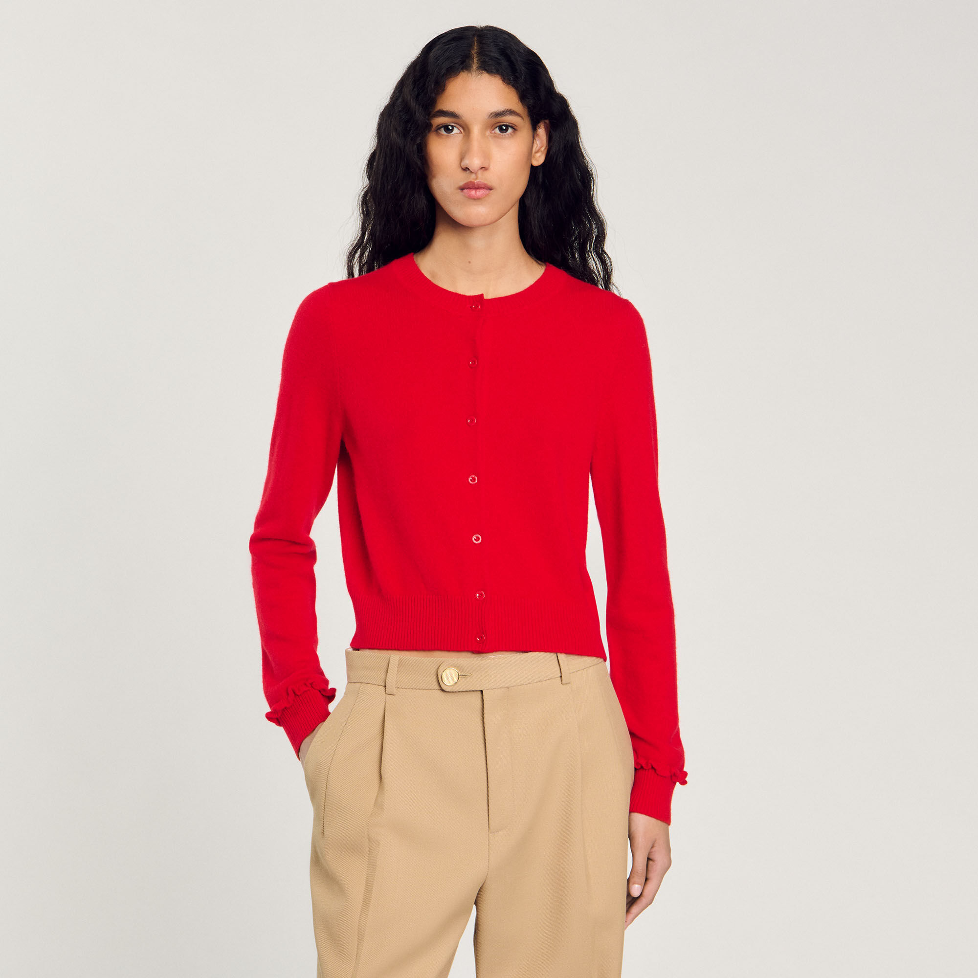 Ruffled cardigan red For Women | Sandro Paris