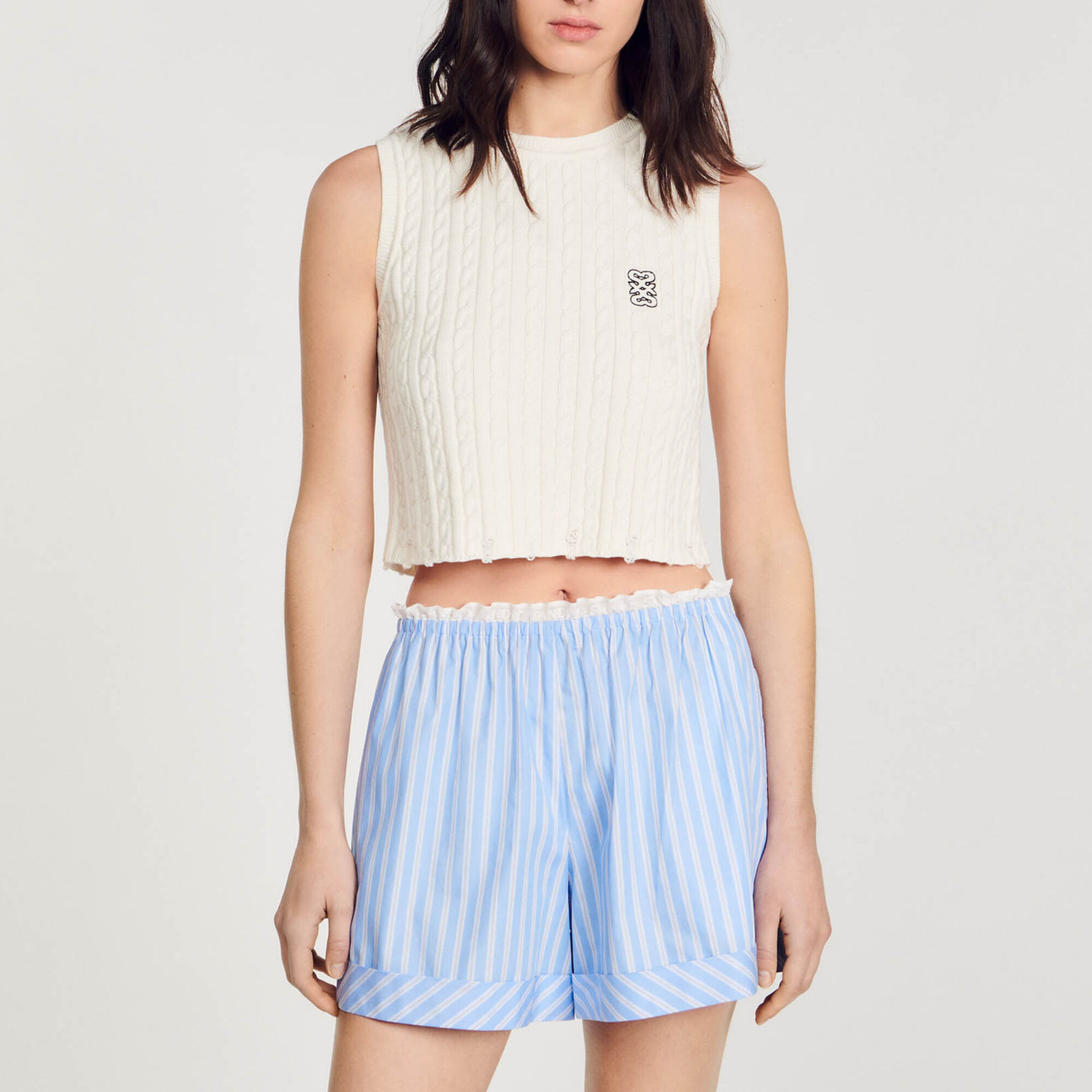 Wide-leg cotton shorts