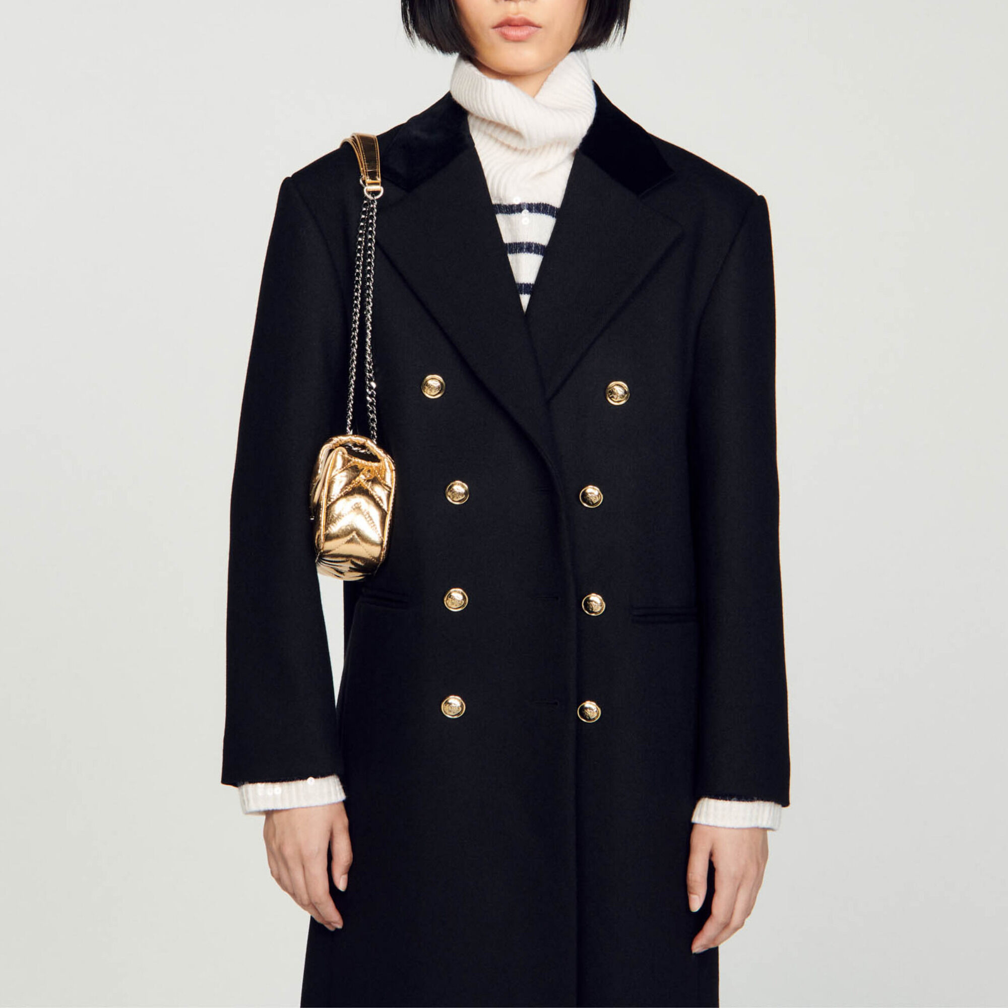 sandro paris  コート Long double-breasted coat brown For Women | Sandro Paris