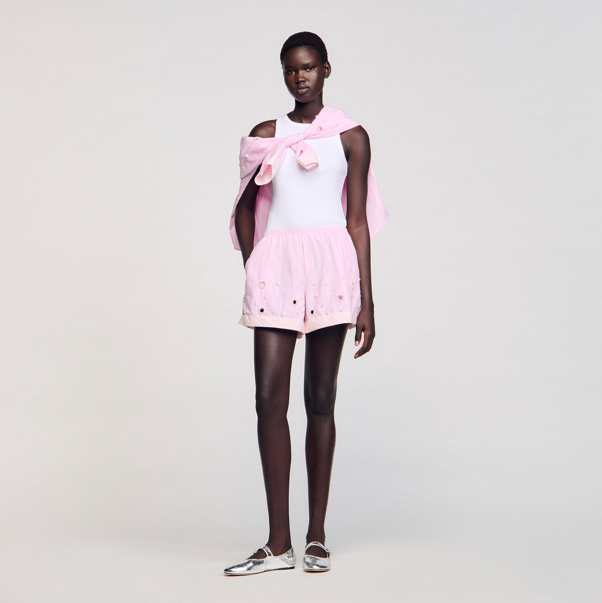 フランス発 Sandro 大人かわいい セットアップ シャツ ショーツ フランス発 Sandro 大人かわいい セットアップ シャツ ショーツ