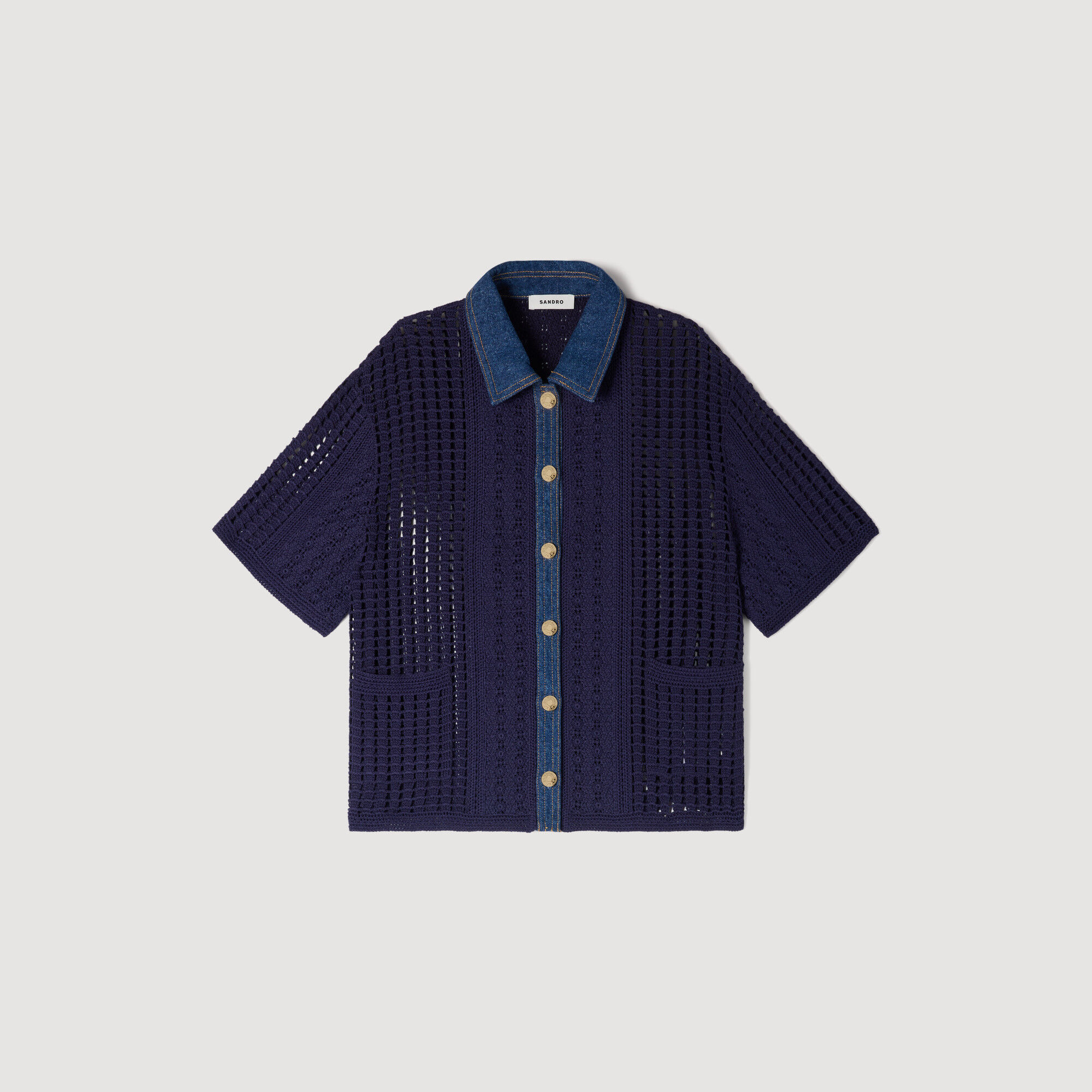 Crochet and denim cardigan blue For Women | Sandro Paris
