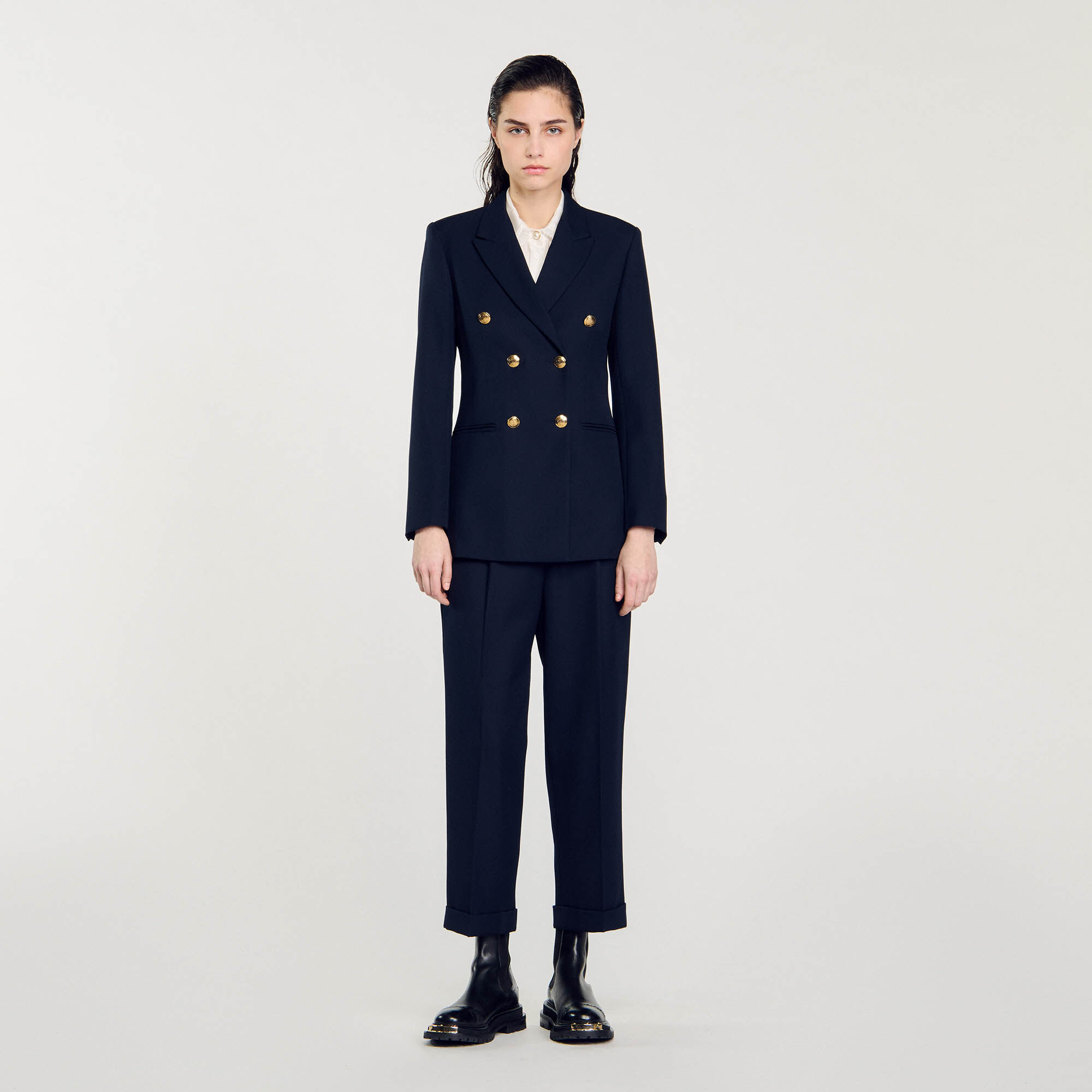 Double-breasted suit jacket blue For Women | Sandro Paris