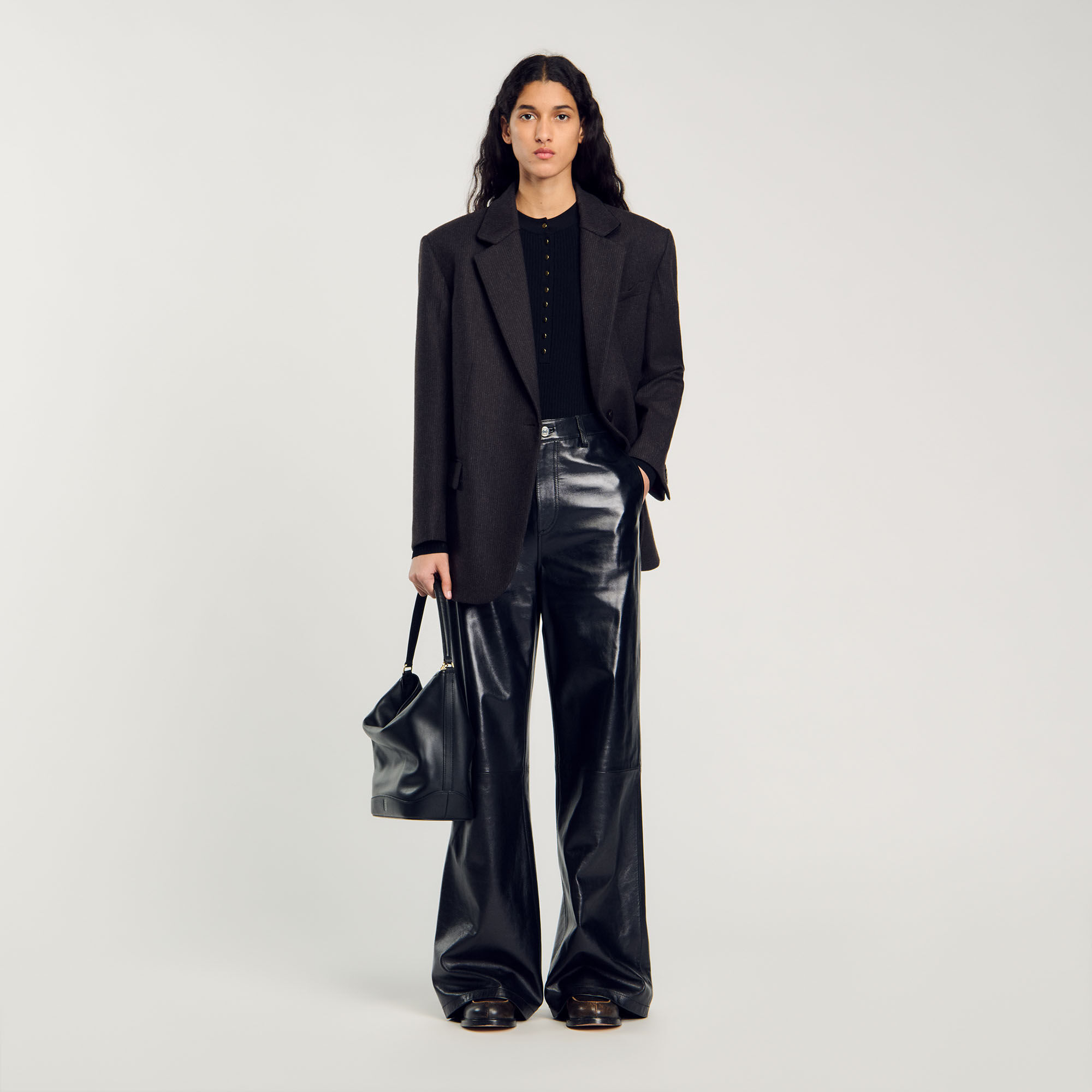Knit bodysuit black / gray For Women | Sandro Paris