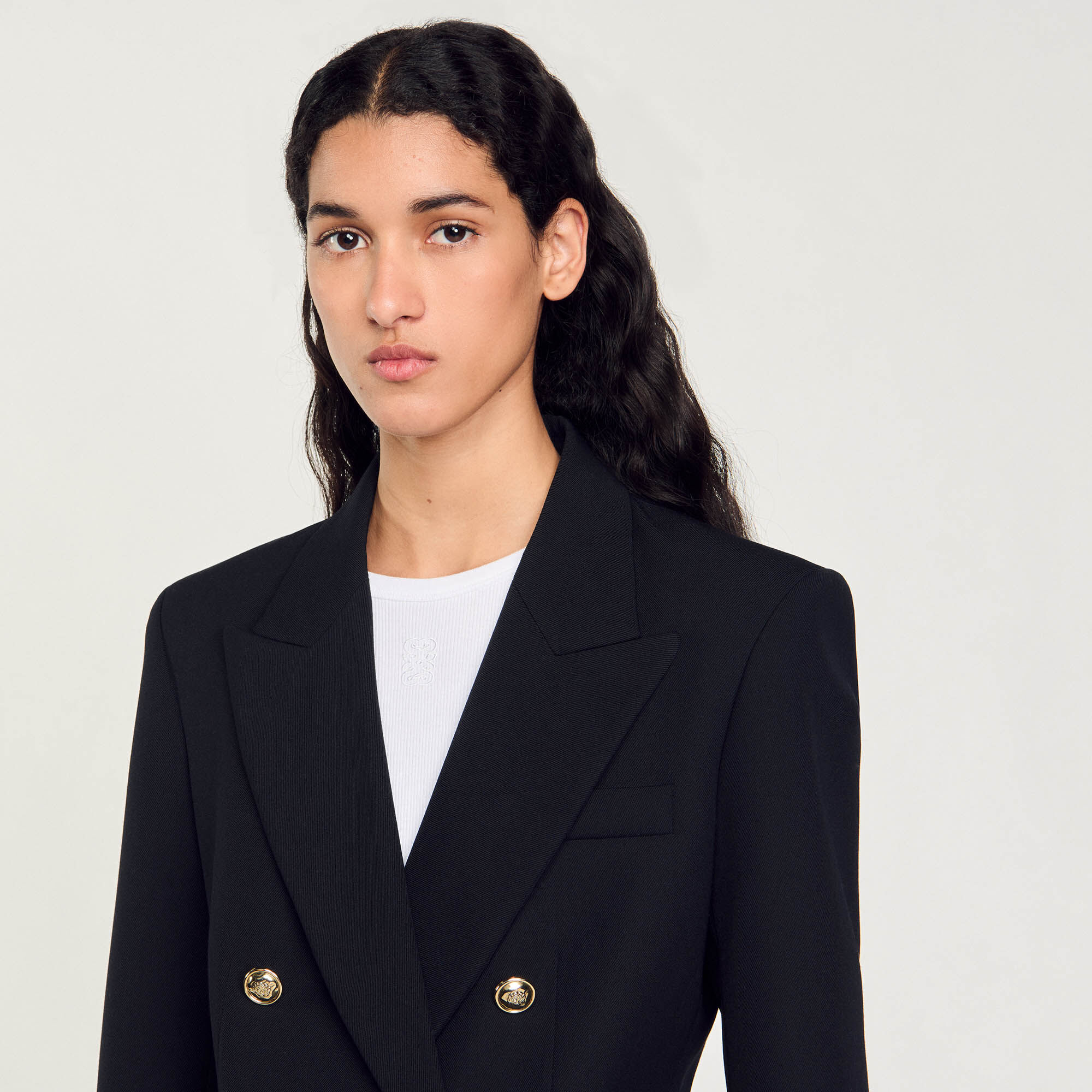Double-breasted suit jacket black / gray For Women | Sandro Double-breasted suit jacket black / gray For Women | Sandro