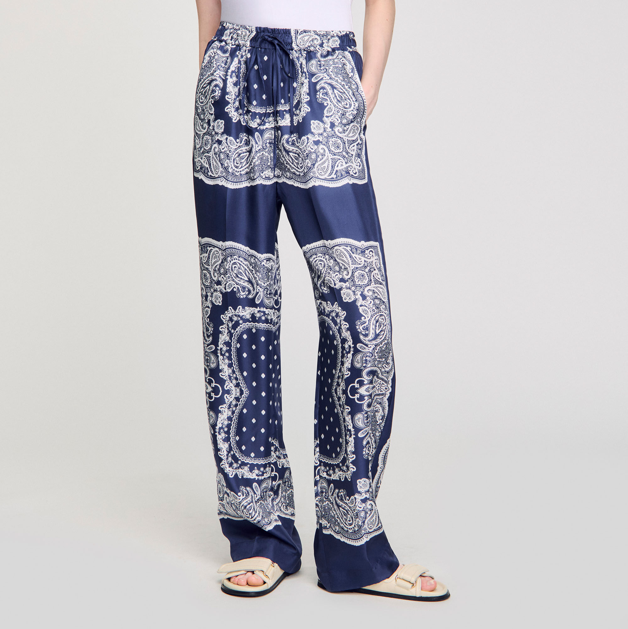 Bandana-print floaty trousers blue For Women | Sandro Paris