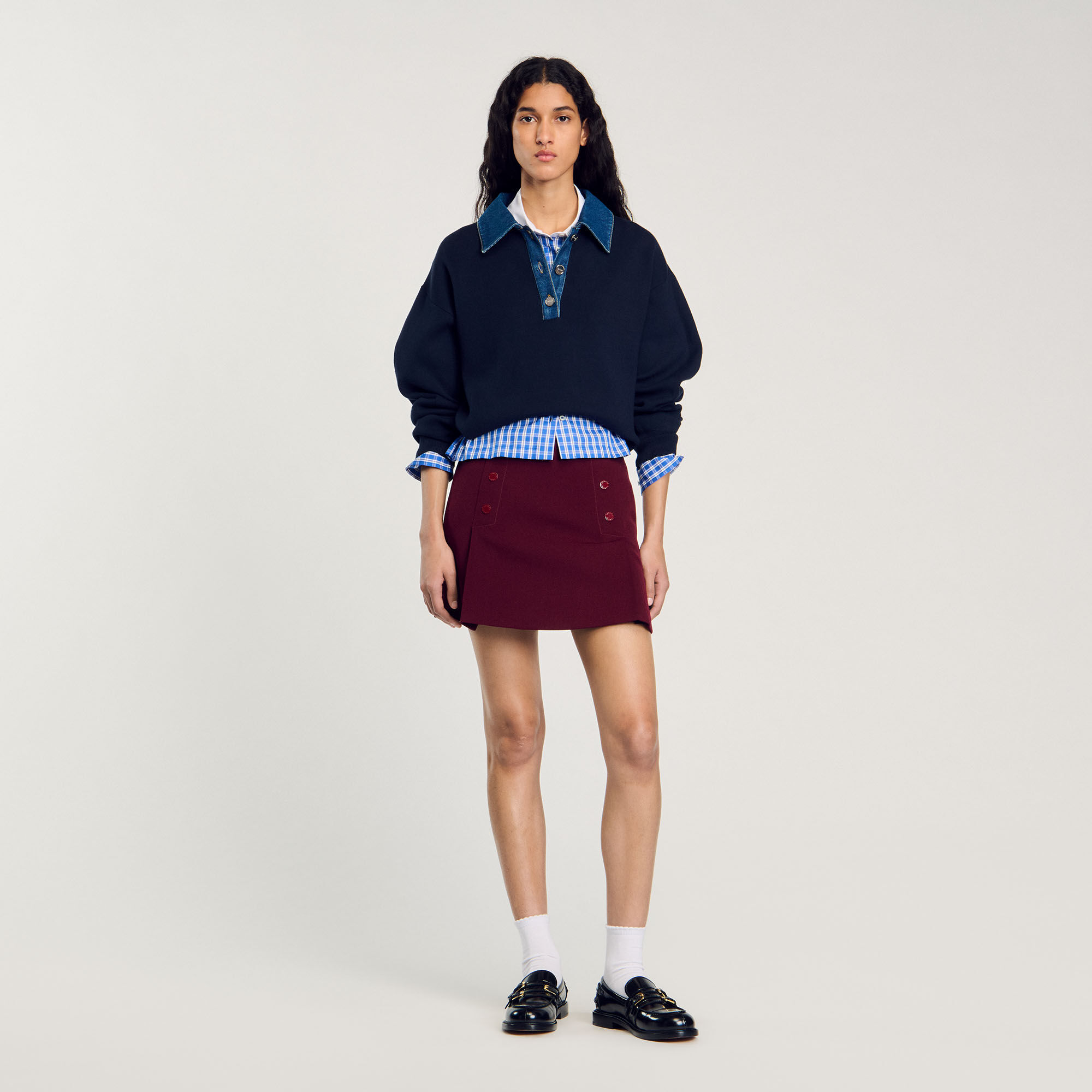 サンドロ　ジャンパー Jumper with denim collar blue For Women | Sandro Paris
