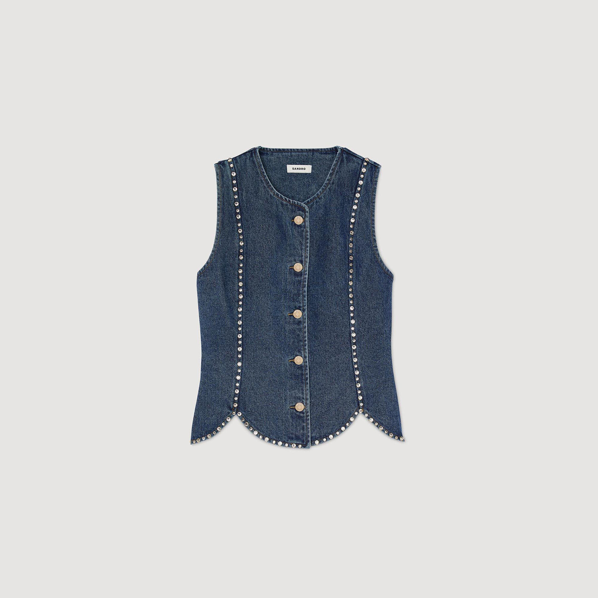 Rhinestone denim top blue For Women | Sandro Paris