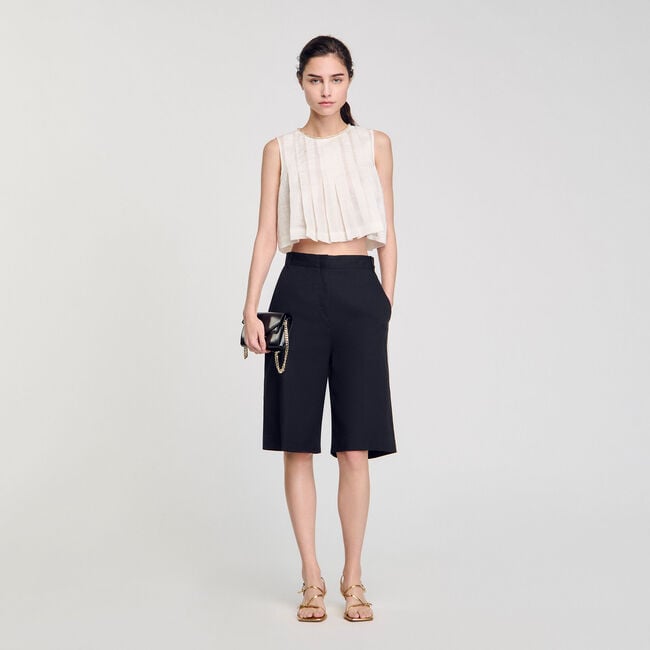 Pleated rhinestone neck crop top