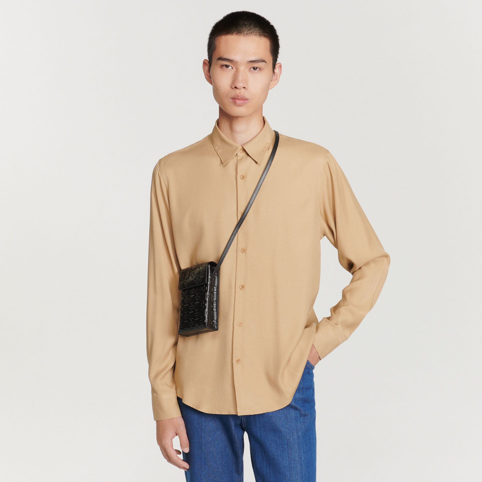 S monogram-embossed small leather bag