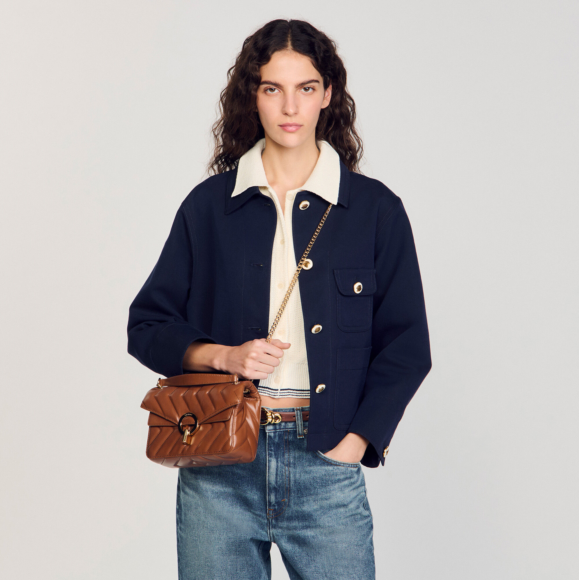 Yza small plain leather bag brown For Women | Sandro Paris