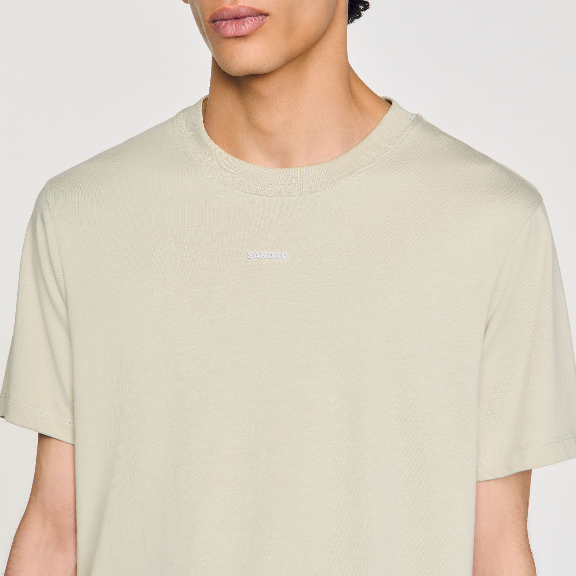 Cotton T-shirt with logo green for Men | Sandro Paris Cotton T-shirt with logo green for Men | Sandro Paris