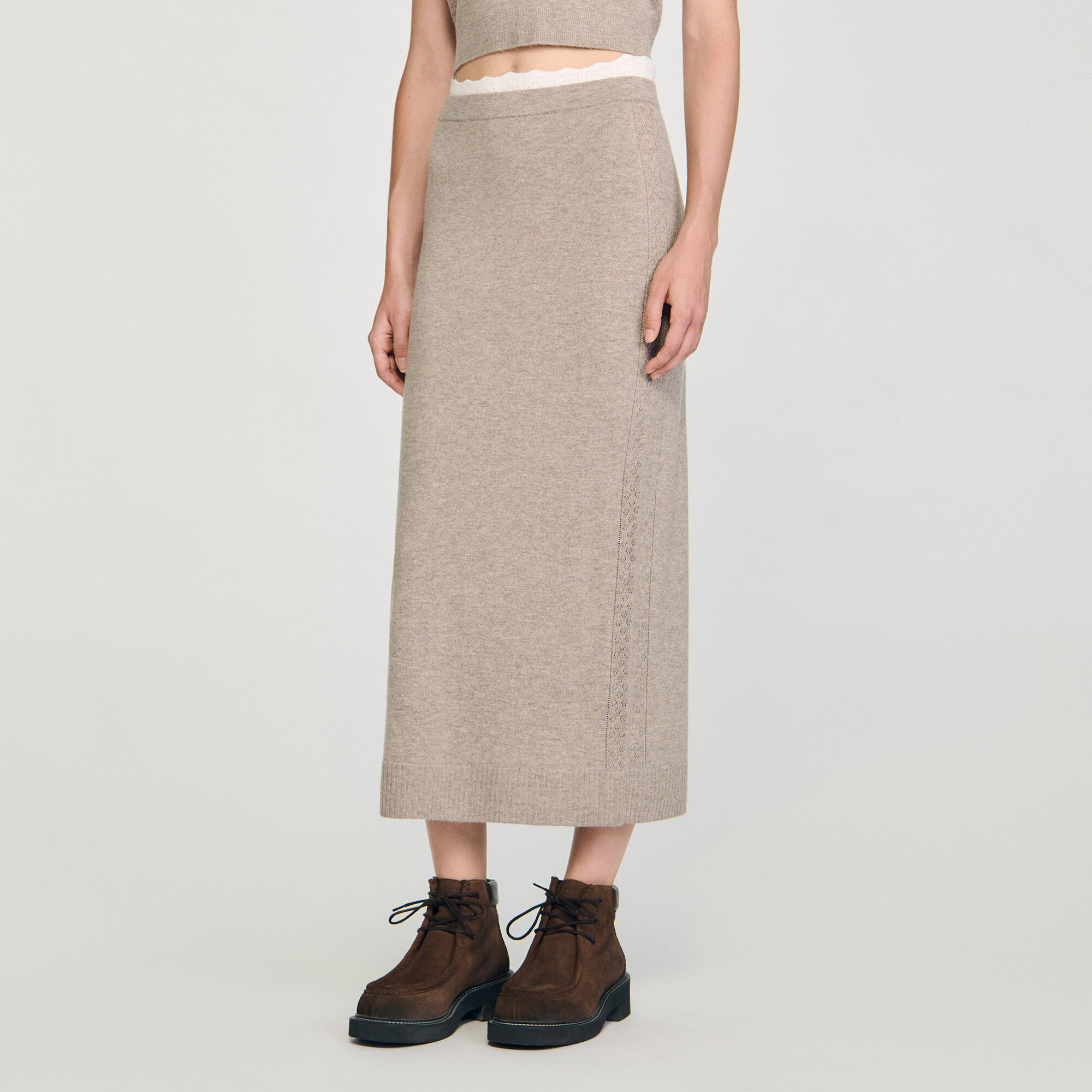 Long two-tone knit skirt