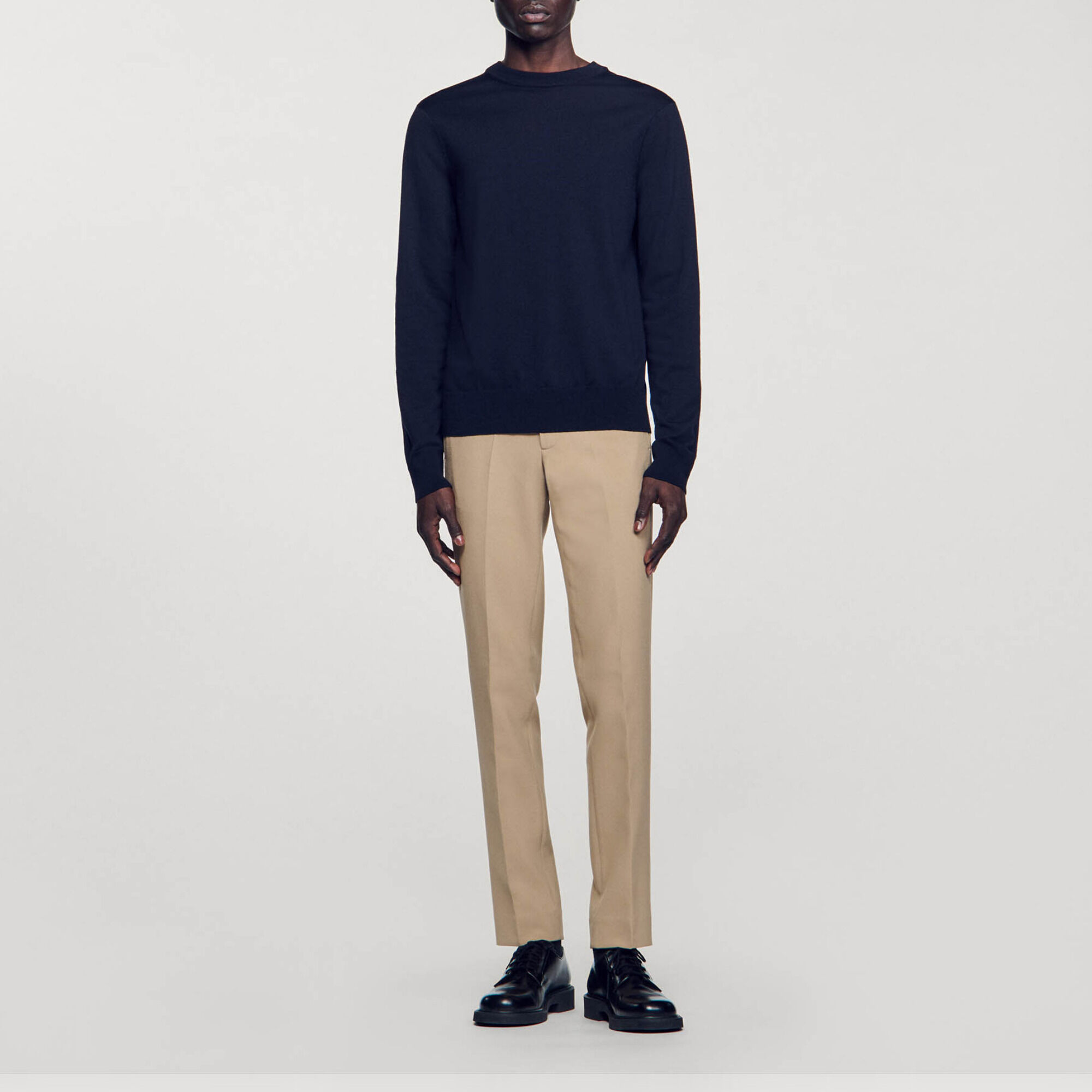 Fine knit wool sweater blue for Men | Sandro Paris