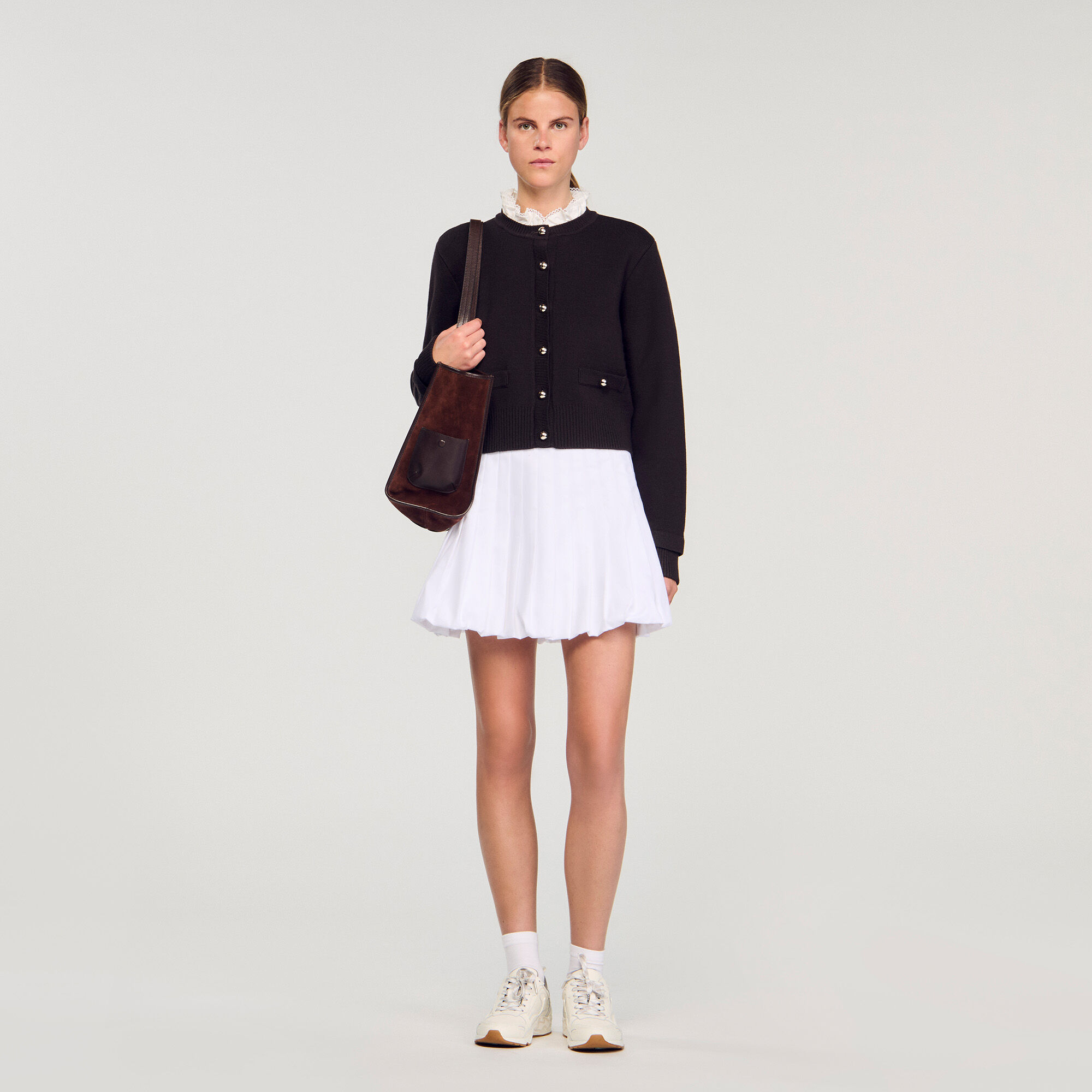 Cardigan with removable ruffle collar